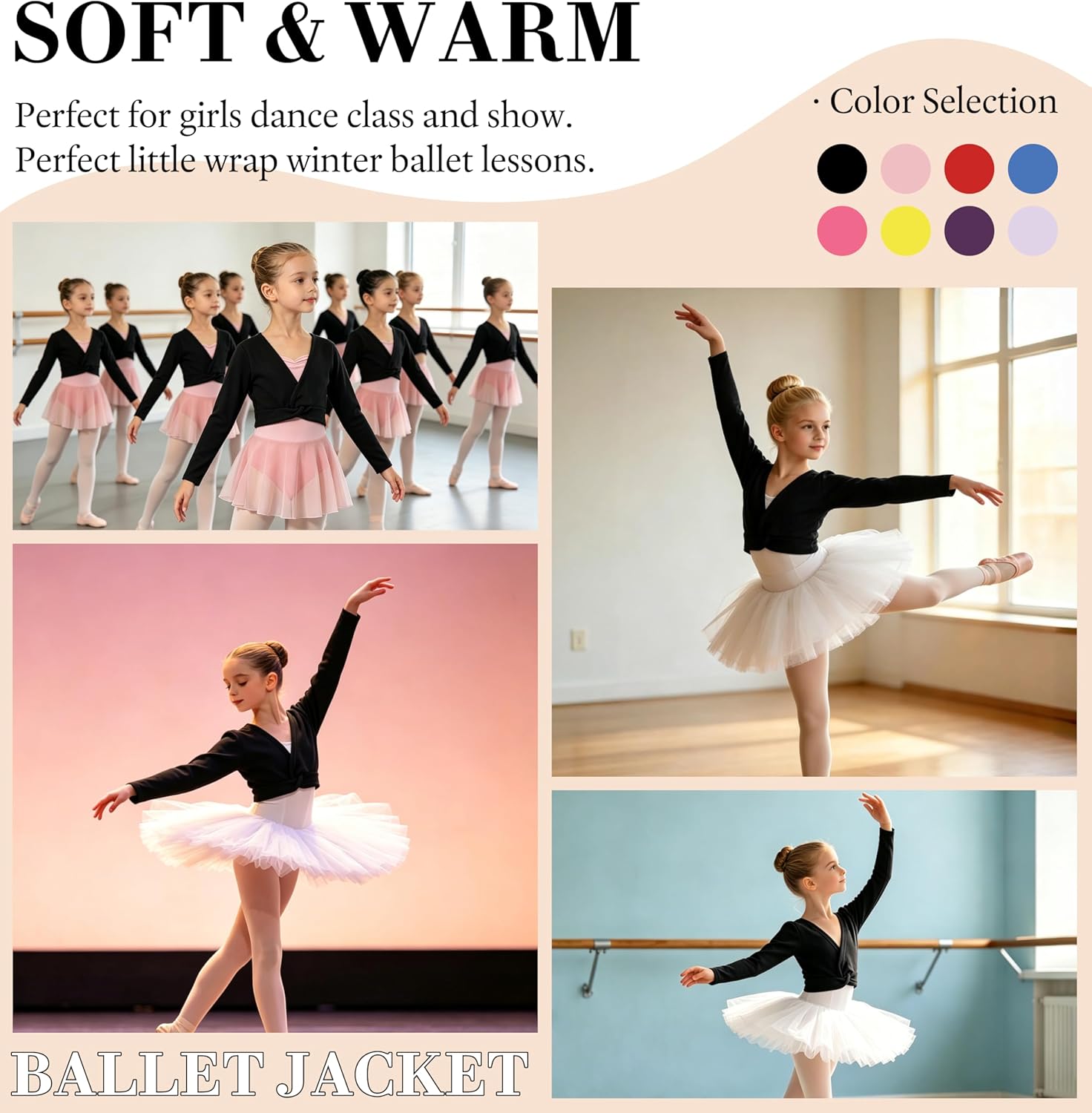 DANSHOW Girls Ballet Wrap Tops Kids Long Sleeve Dance Sweater,Velvet Inner