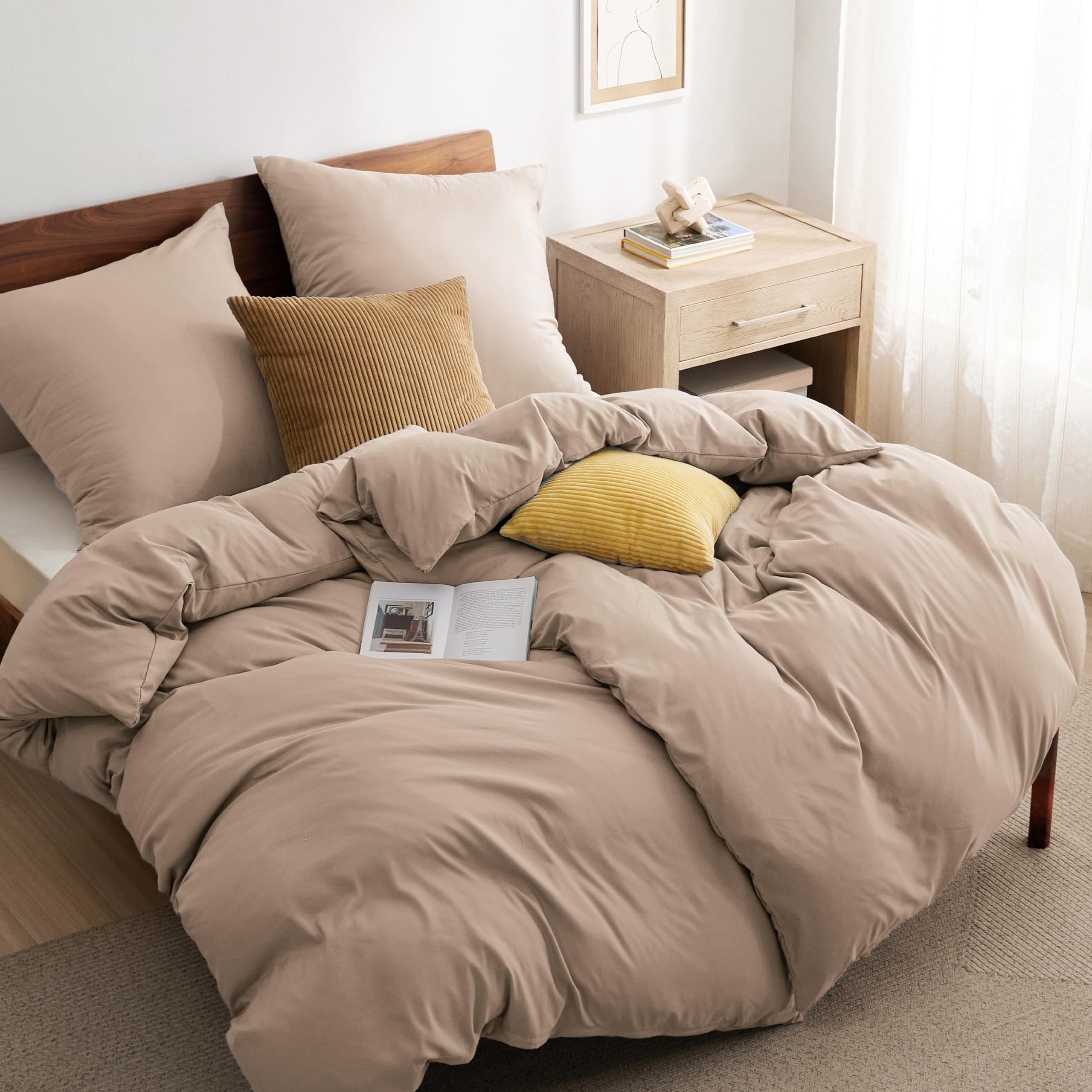 BEDSURE Bettwäsche 135x200 4teilig Mikrofaser - Khaki, 80x80 Kissen | Kontrast-Design Wendebettwäsche mit Reißverschluss, Oeko-TEX zertifiziert, einfache Montage, für Zuhause & Hotel