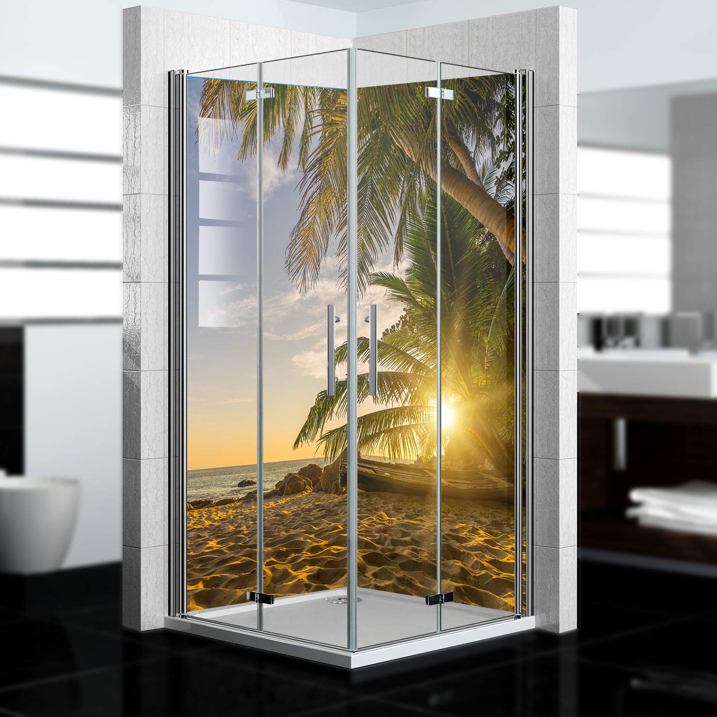 Dedeco Eck-Duschrückwand „Strand“ – Wasserfeste Alu-Verbundplatte, 2x 80x210 Cm, Made In Germany