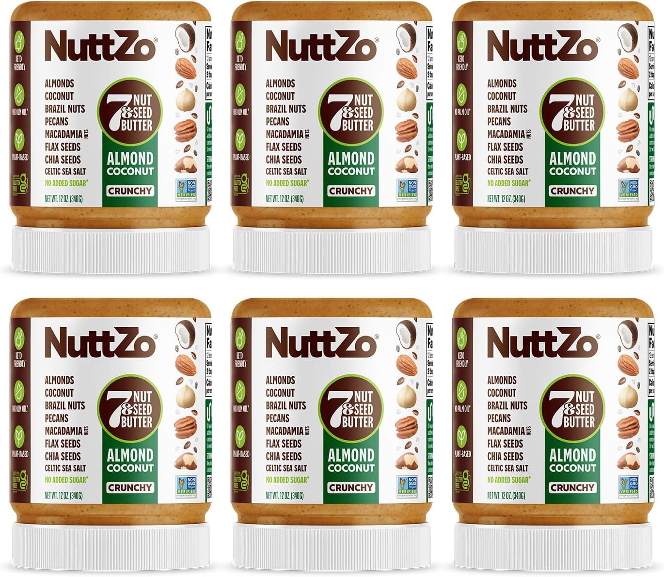 Keto Nut Butter | 7 Nuts & Seeds Blend, Keto-Friendly, Gluten-Free, Vegan, Kosher | 1g Sugar, 4g Protein, 2g Net Carbs | 12oz Jar (Pack of 6)