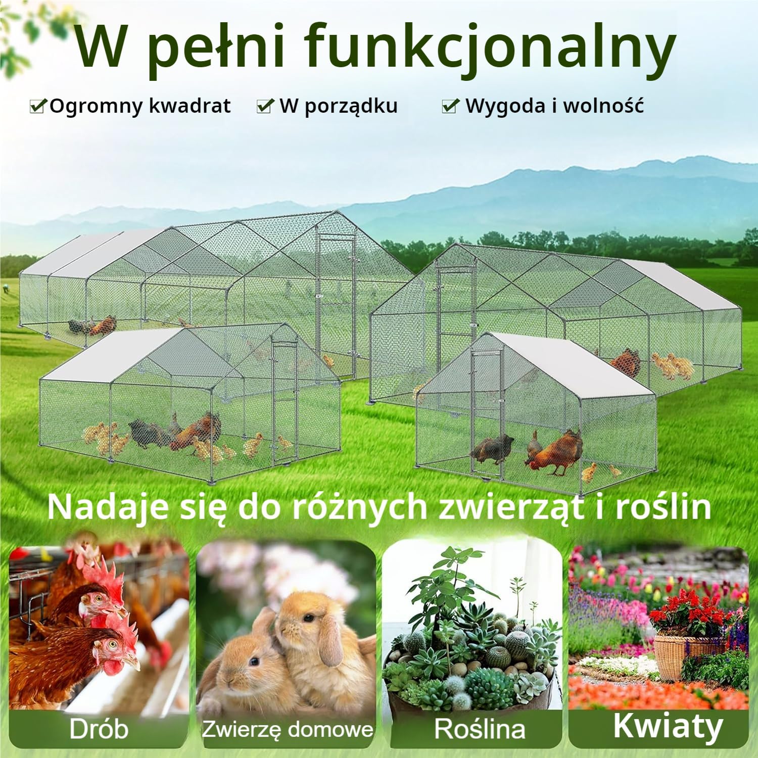 ACXIN Kurnik 3 x 4 x 2 m, wybieg dla kurników, drzwi z zamkiem, ocynkowana, stalowa rama, powlekany PE daszek do klatki dla kur, dla drobiu, małych zwierząt