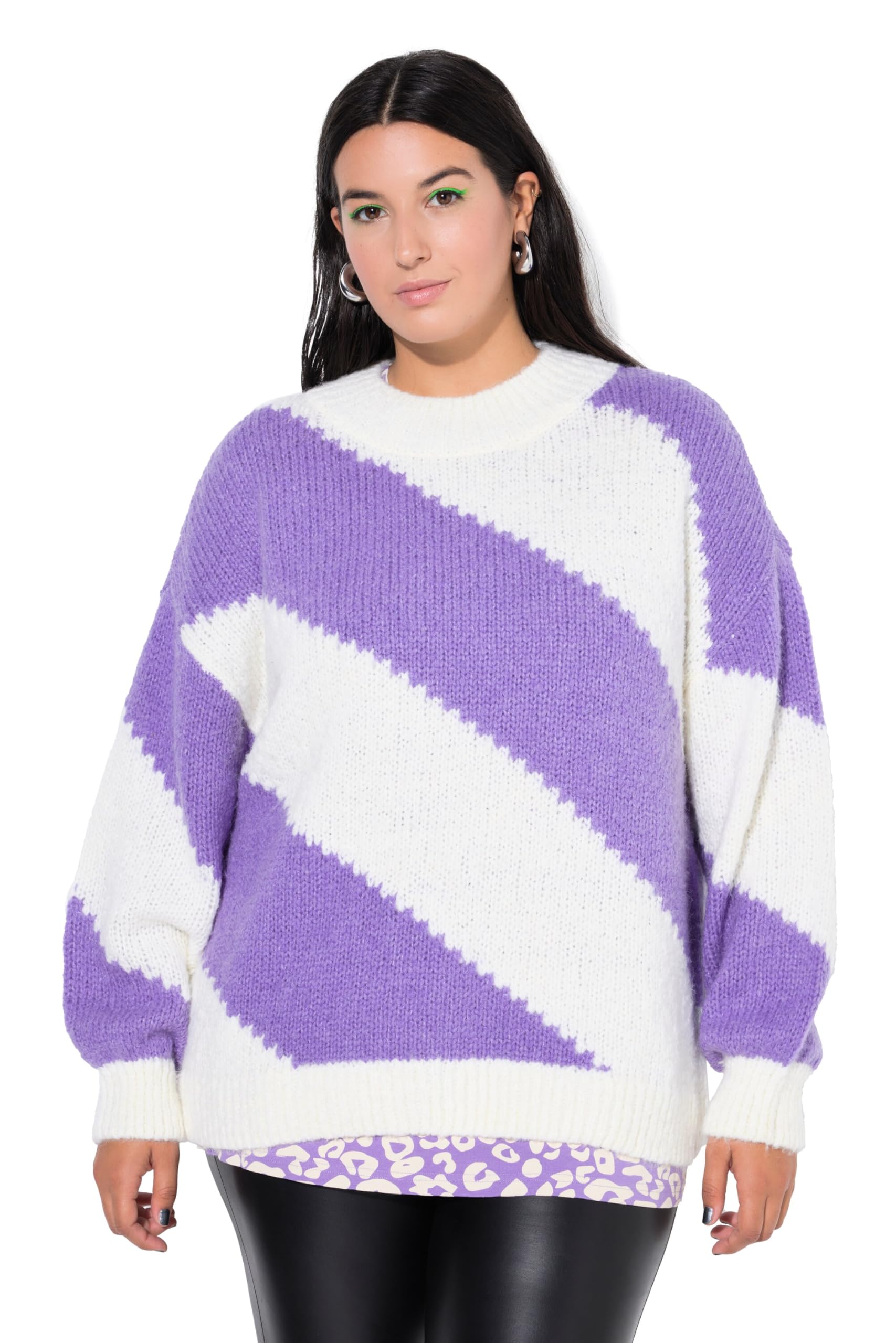 Studio Untold Damen große Größen Übergrößen Plus Size Pullover, Oversize Shape, diagonale Blockstreifen 846479