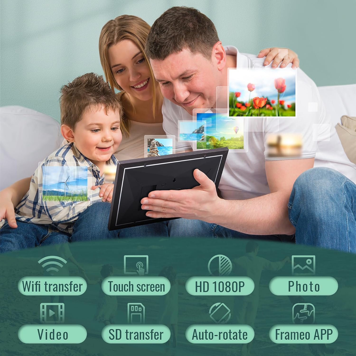 Digital Picture Frame WiFi 10.1 - Inches Digital Photo Frame IPS HD Touch Screen with 16GB Storage, Wall Mountable, Auto-Rotate, Share Photos/Videos via Frameo App : Electronics