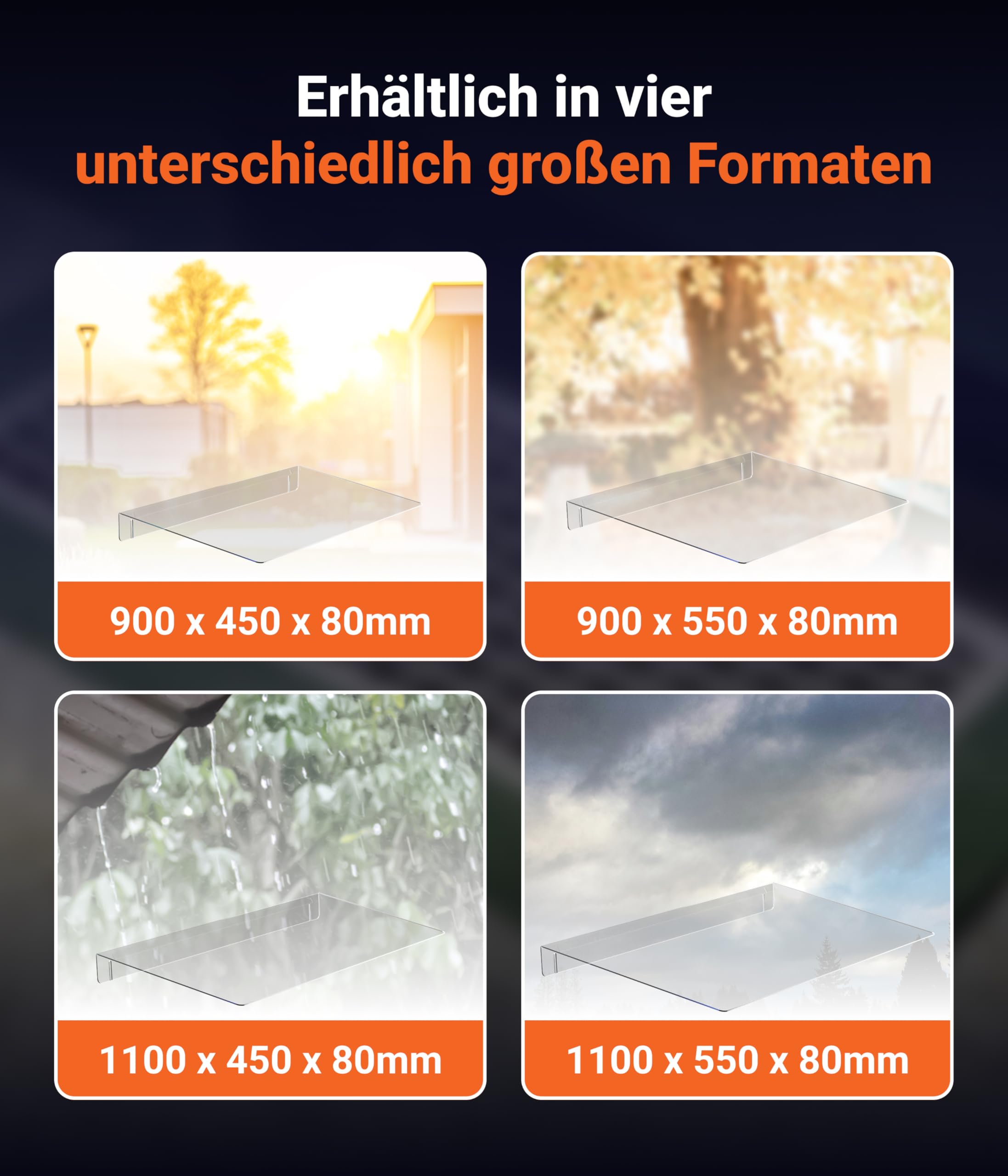 EH Design Lichtschachtabdeckung – Regenschutz aus Acryl – UV-beständig & wetterfest – Kinderleichte Montage & Reinigung – 100% Schutz vor Regen & Schmutz – Made in DE (1100x550x80 mm)