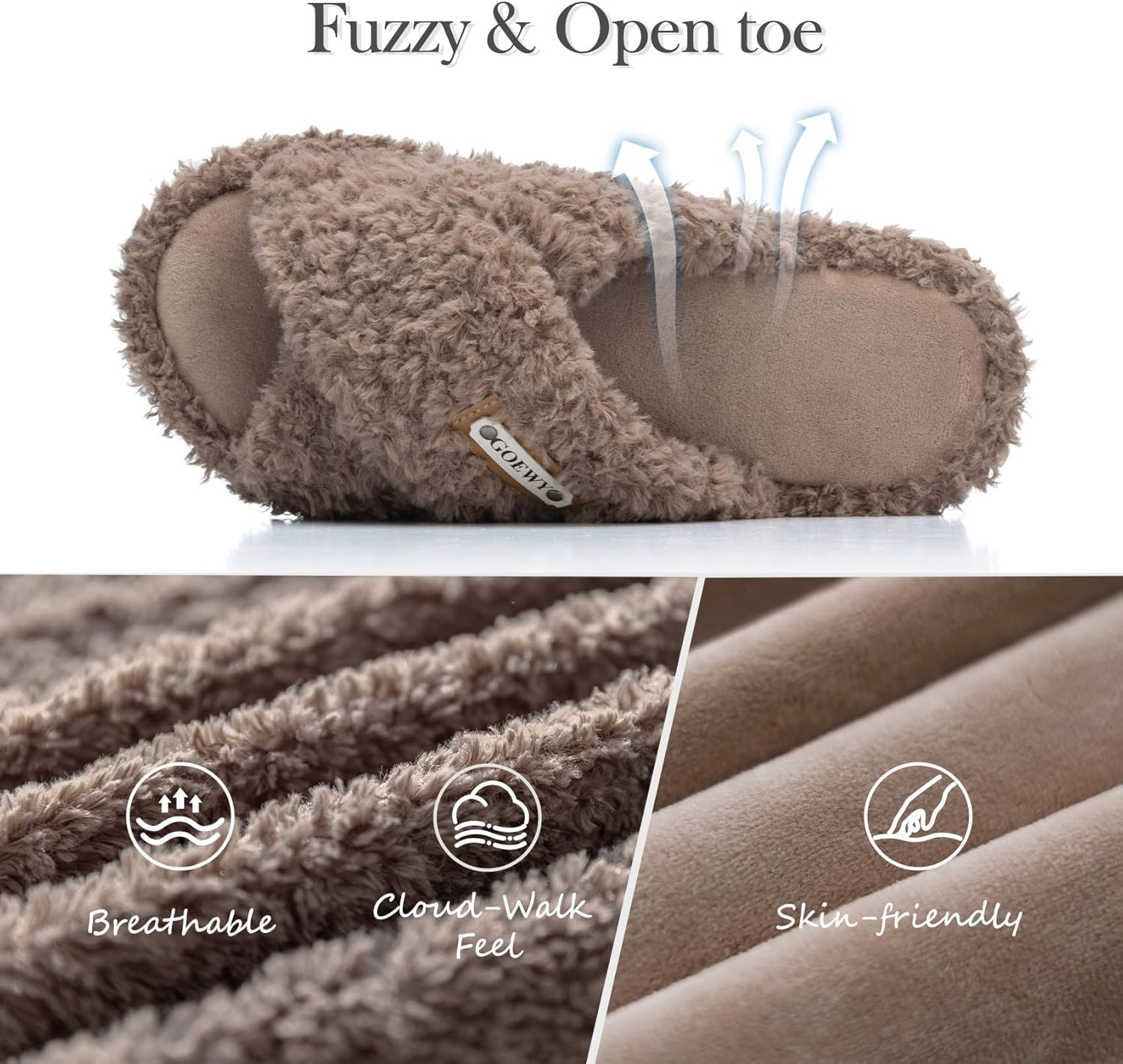 Women's Open Toe Slippers with Memory Foam -Fuzzy Soft Indoor Outdoor Cross Band House Slides, Non-Slip Cozy Sandals Gifts for Women, Mom, Ladies, Bridesmaid - Image 3