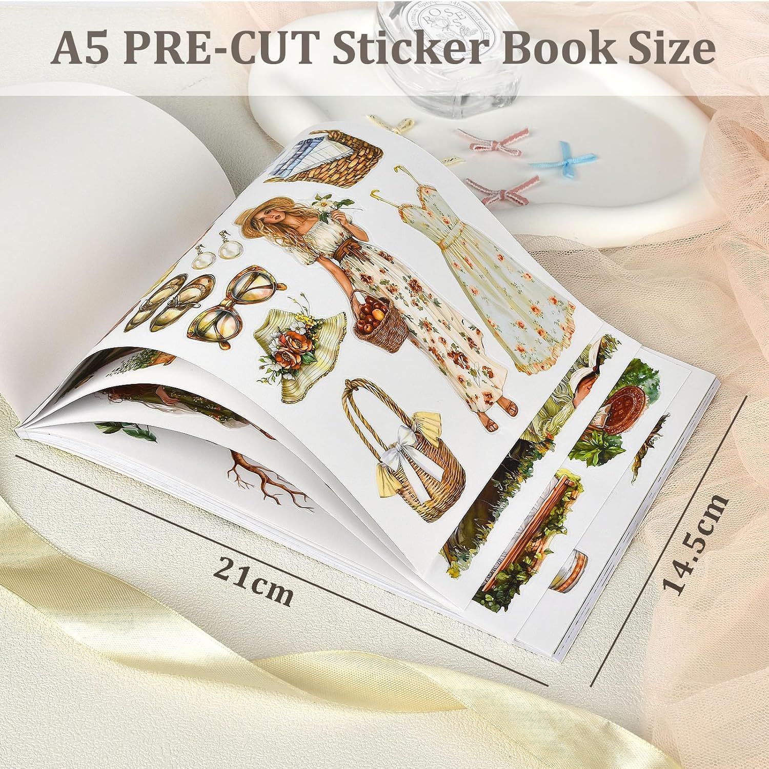 Snycler Beautiful Spring is Here Theme Sticker Scrapbooking Supplies for Junk Journal, 20 Sheets PET Stickers - Vintage Journaling Stickers, Ephemera Sticker Book Pre Cut, Junk Journal Supplies