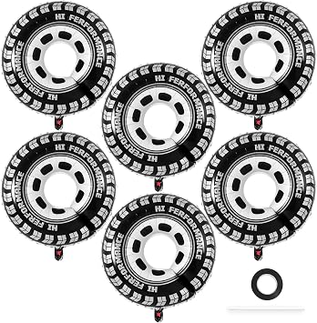 6 Pcs Large Wheel Balloons, 30 Inch Foil Tire Balloons Race Car Wheel Balloon, Race Car Party Decorations for Birthday Party Racing Theme Party Supplies