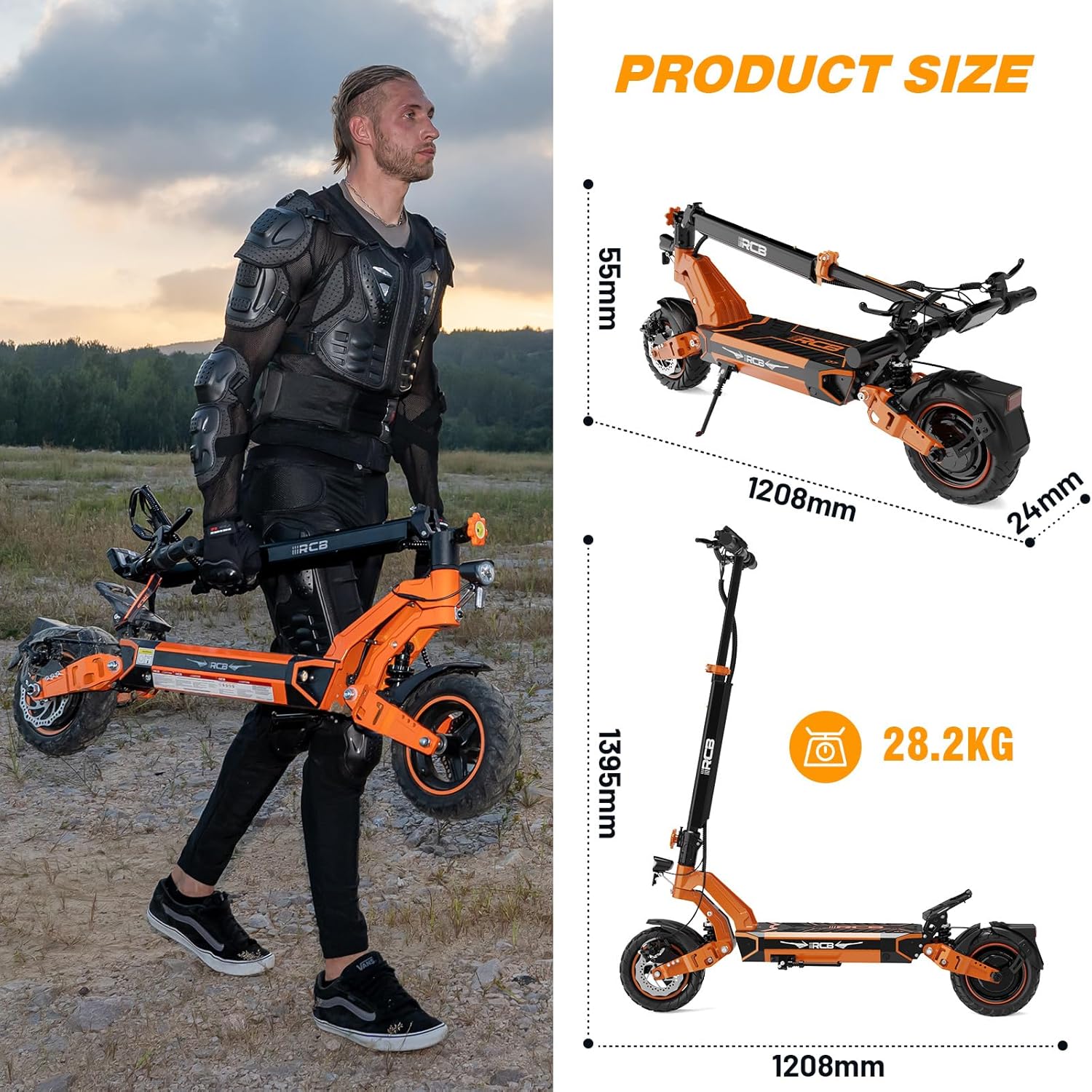 RCB D7 Electric Scooter product size and folding dimensions