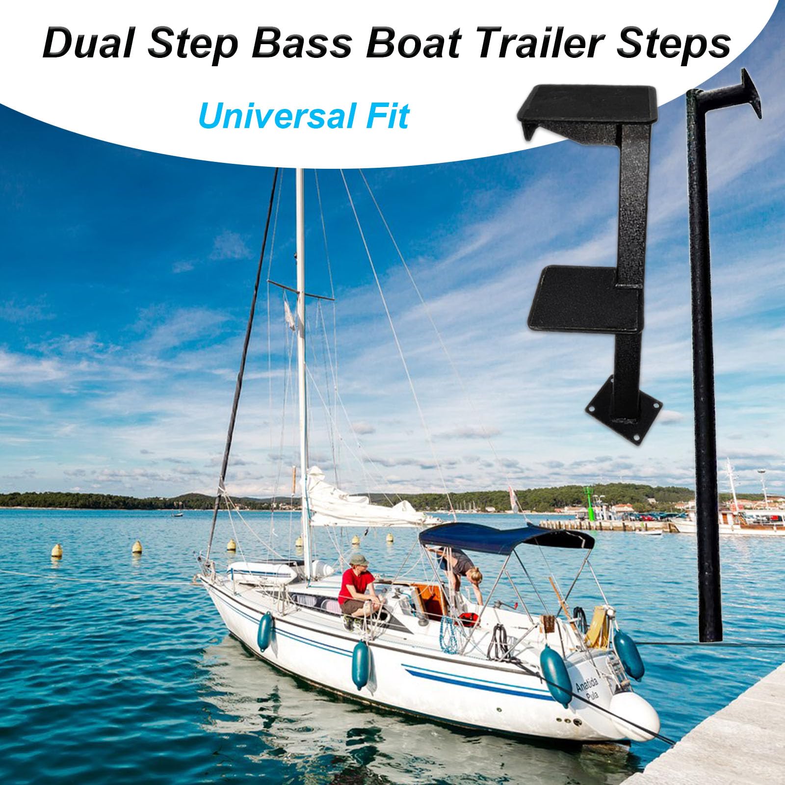 4 Step Boat Ladder 4-Step Boat Trailer Steps For Tongue – Heavy Duty Ladder With Non-Slip & Handle, 500 Lb Capacity Boat Launch Accessory - View #10