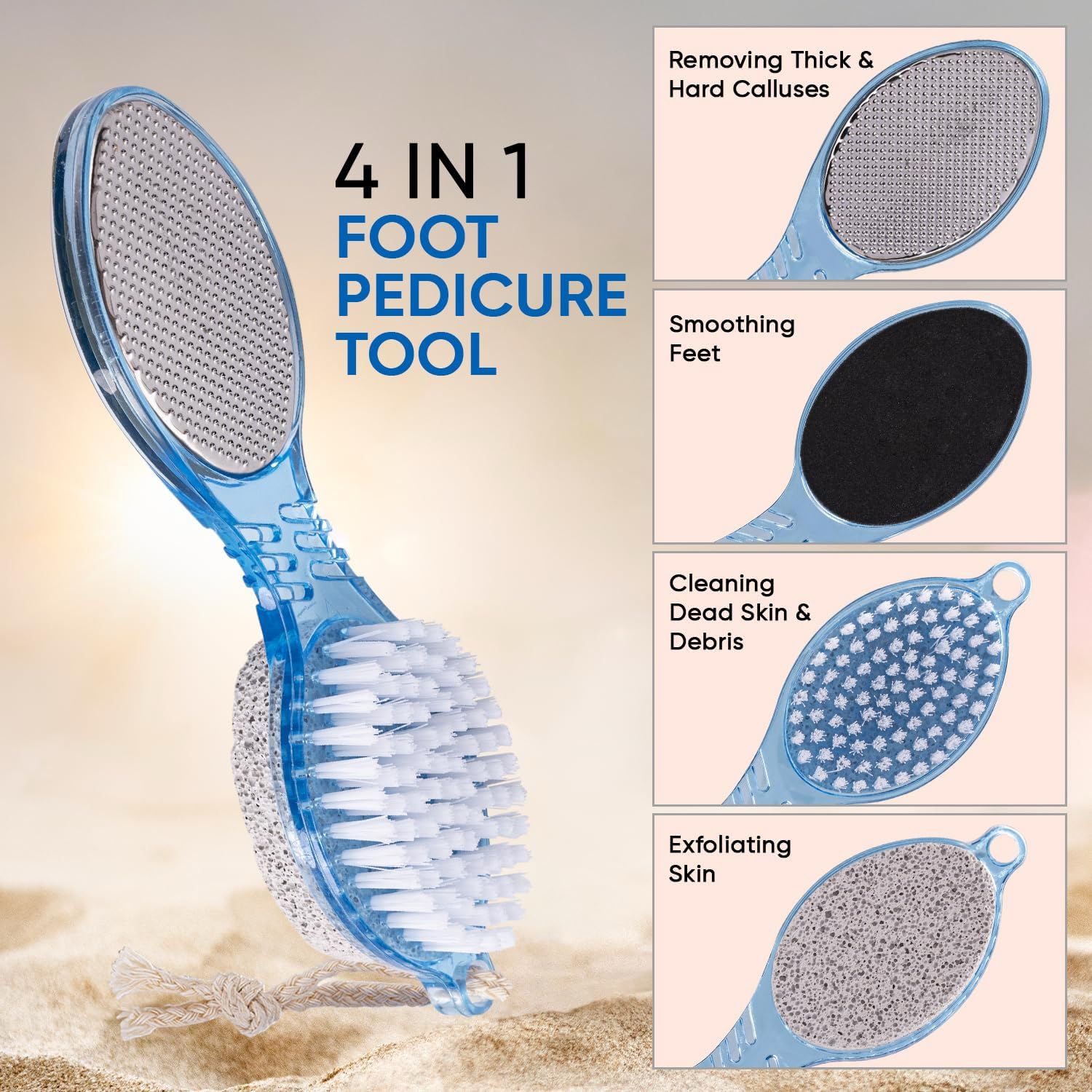 4 in 1 Feet Pedicure Tools with Foot Scrubber, Pumice Stone, Foot Rasp and Black Emery for Home Foot Care, Soft Care | Foot File Callus Remover - Multi Purpose Pedicure & Manicure Tool, 1