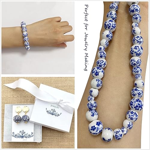 Miniatura 2 de Cuentas redondas de porcelana de cerámica para hacer joyas, tamaños surtidos de 0.236 in, 0.315 in, 0.394 in, 0.472 in, total de 80 cuentas