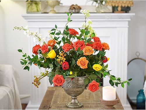 Miniatura 93 de FiveSeasonStuff 12 tallos de flores artificiales, rosas de seda de tacto real para decoración de bodas, ramos de novia, centros de mesa, fiestas y 9