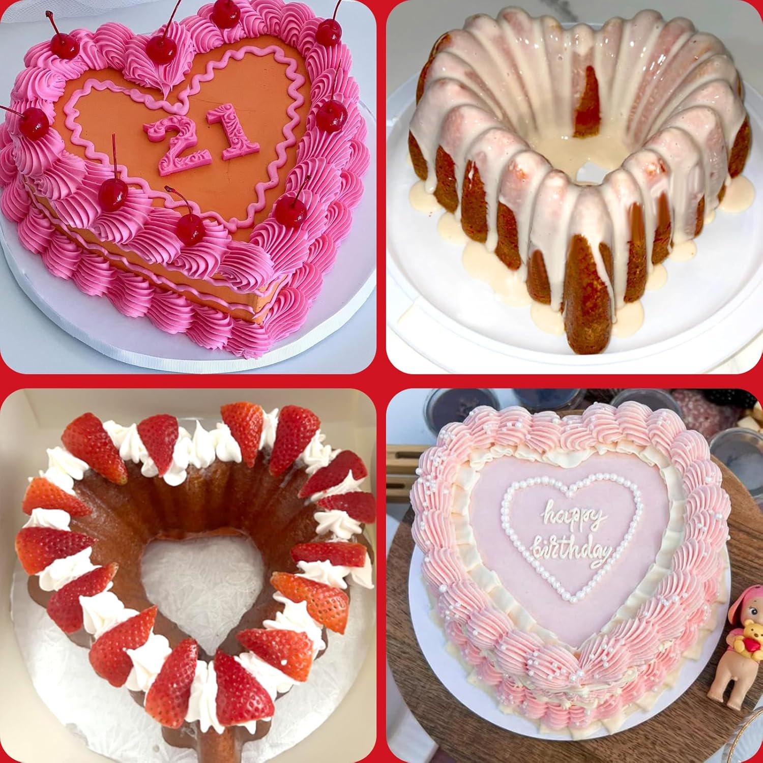 Palksky Heart Shaped Novelty Cake Pans, 2PCS 9 Inch Heart Flut Cake Molds, Silicone Molds for Baking Bundt Cake Nonstick, Heart Baking Pan for Valentine'S Day, Wedding - Image 3