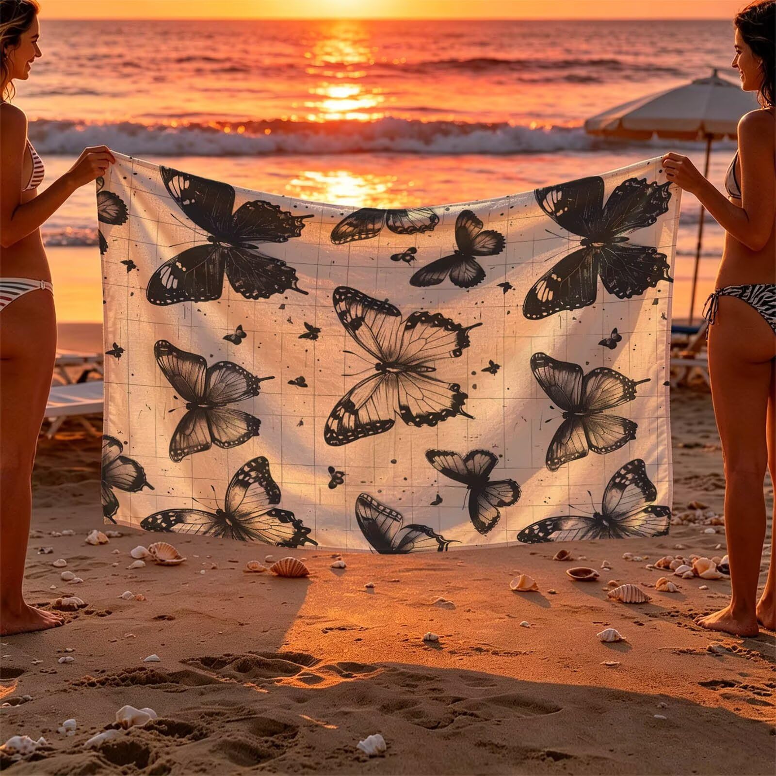 Mariposa Toalla Playa 160x220 Resistente a la arena Secado rápido Ligero, Toalla Playa Grande 220 x 160cm Suave Cómodo como Gym Yoga Sauna Toallas Baño Grandes Exterior Travel Essentials Gris XTLS5253