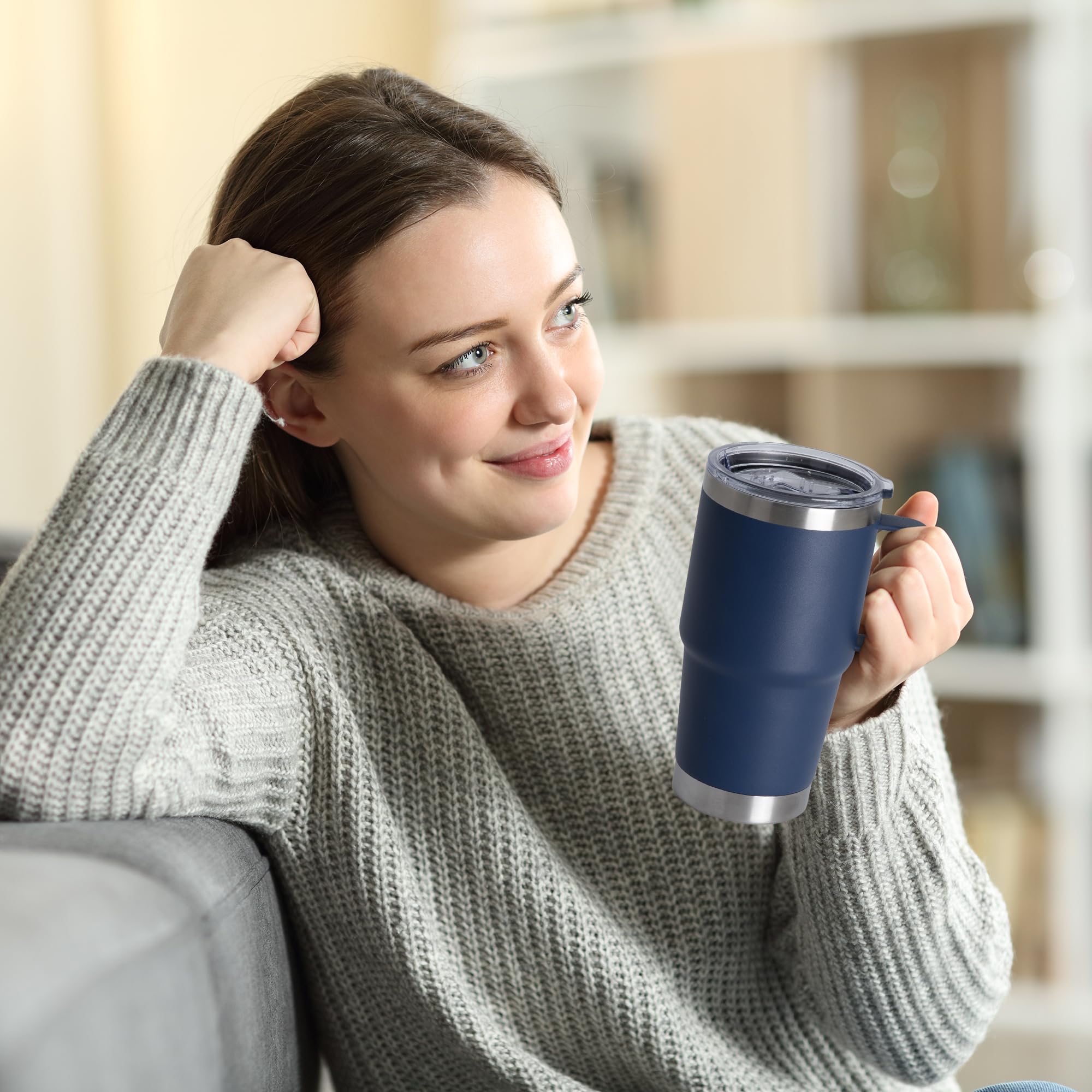 HASLE OUTFITTERS Trinkbecher mit Deckel, Edelstahlbecher mit Griff, isoliertes Reise-Kaffeebecher-Set mit Griff, doppelwandig, vakuumdicht, auslaufsicher, Marineblau, 12 Stück