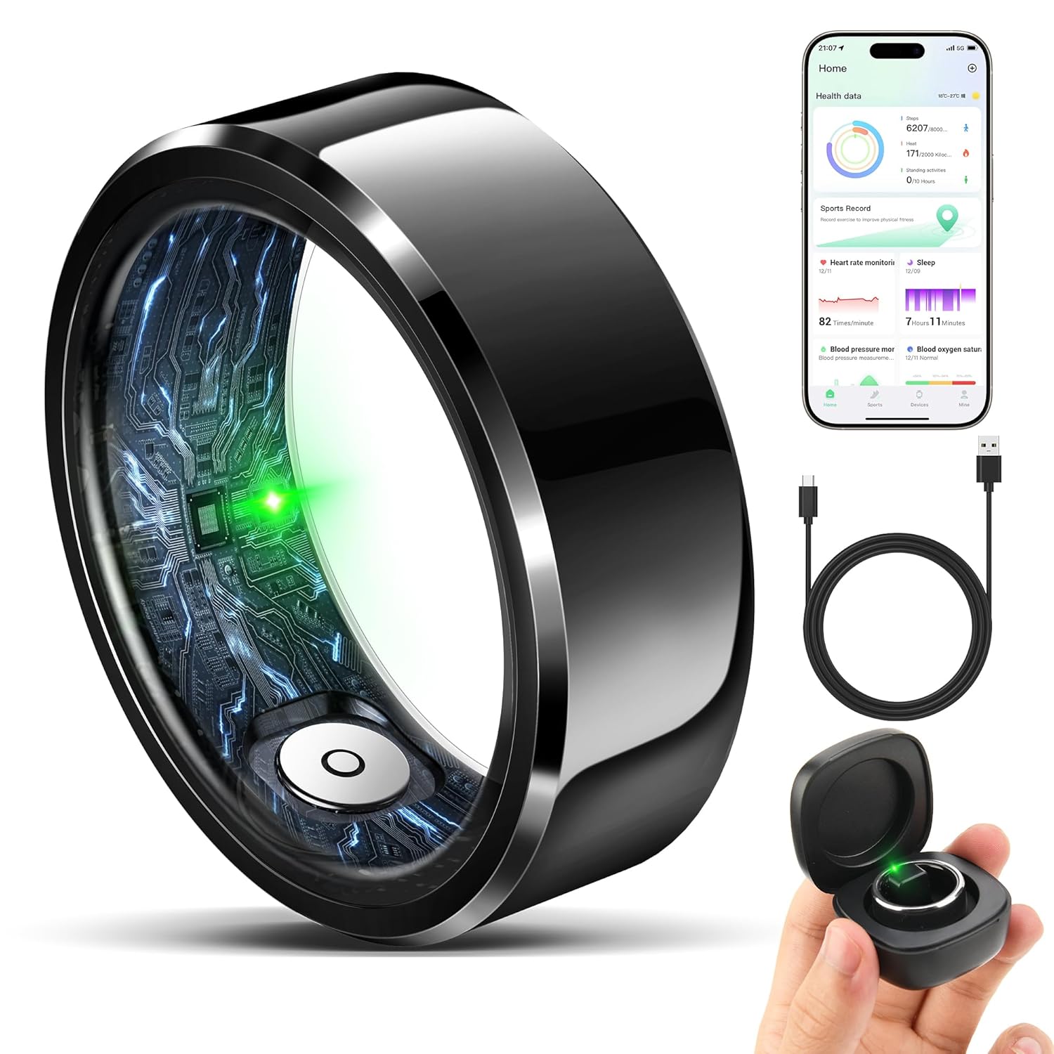 Smart Ring for Women Men Fashion Minimalist Fitness Ring Sleep Tracker Ring with Heart Rate SPO Blood Pressure
