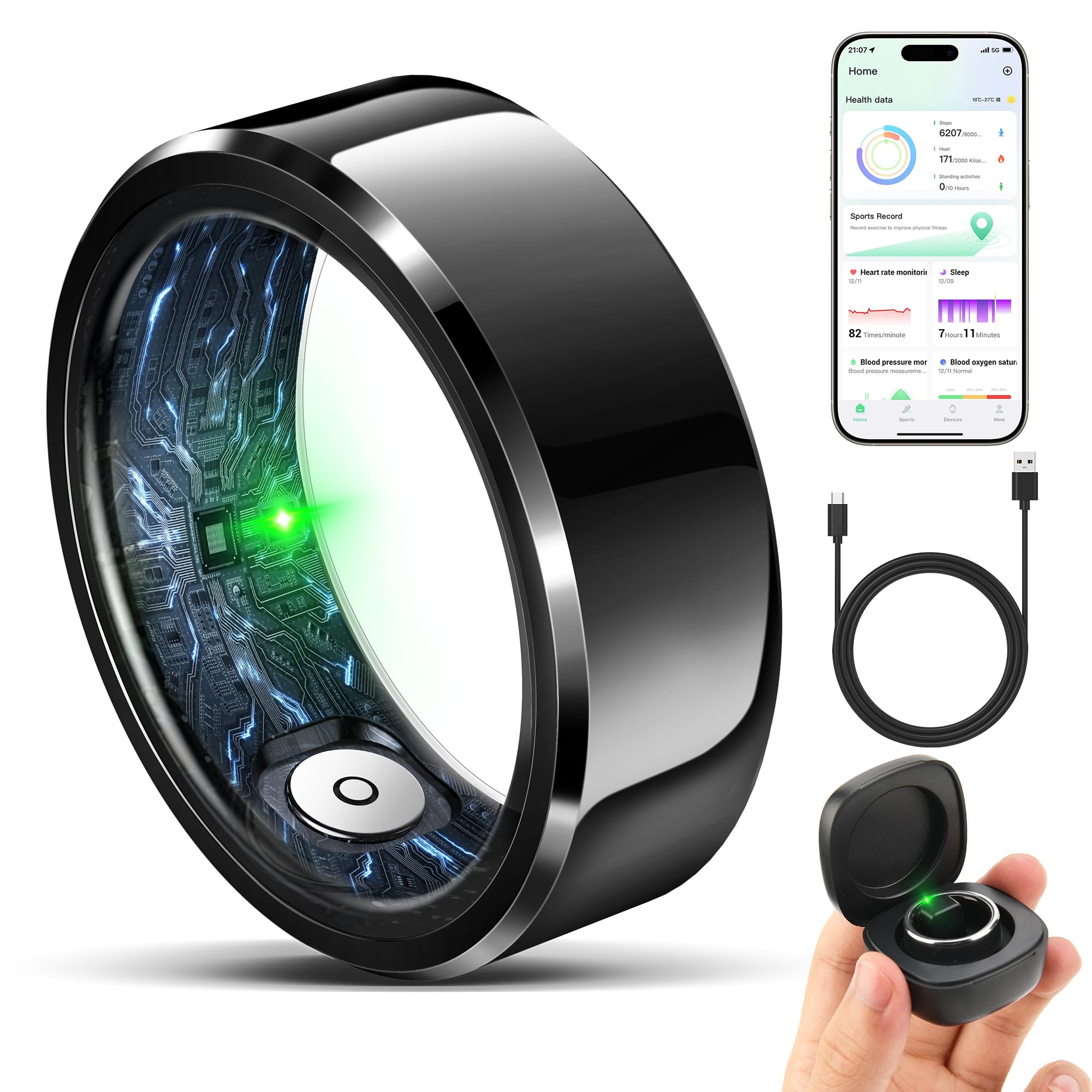 Smart Ring for Women Men Fashion Minimalist Fitness Ring Sleep Tracker Ring with Heart Rate SPO Blood Pressure