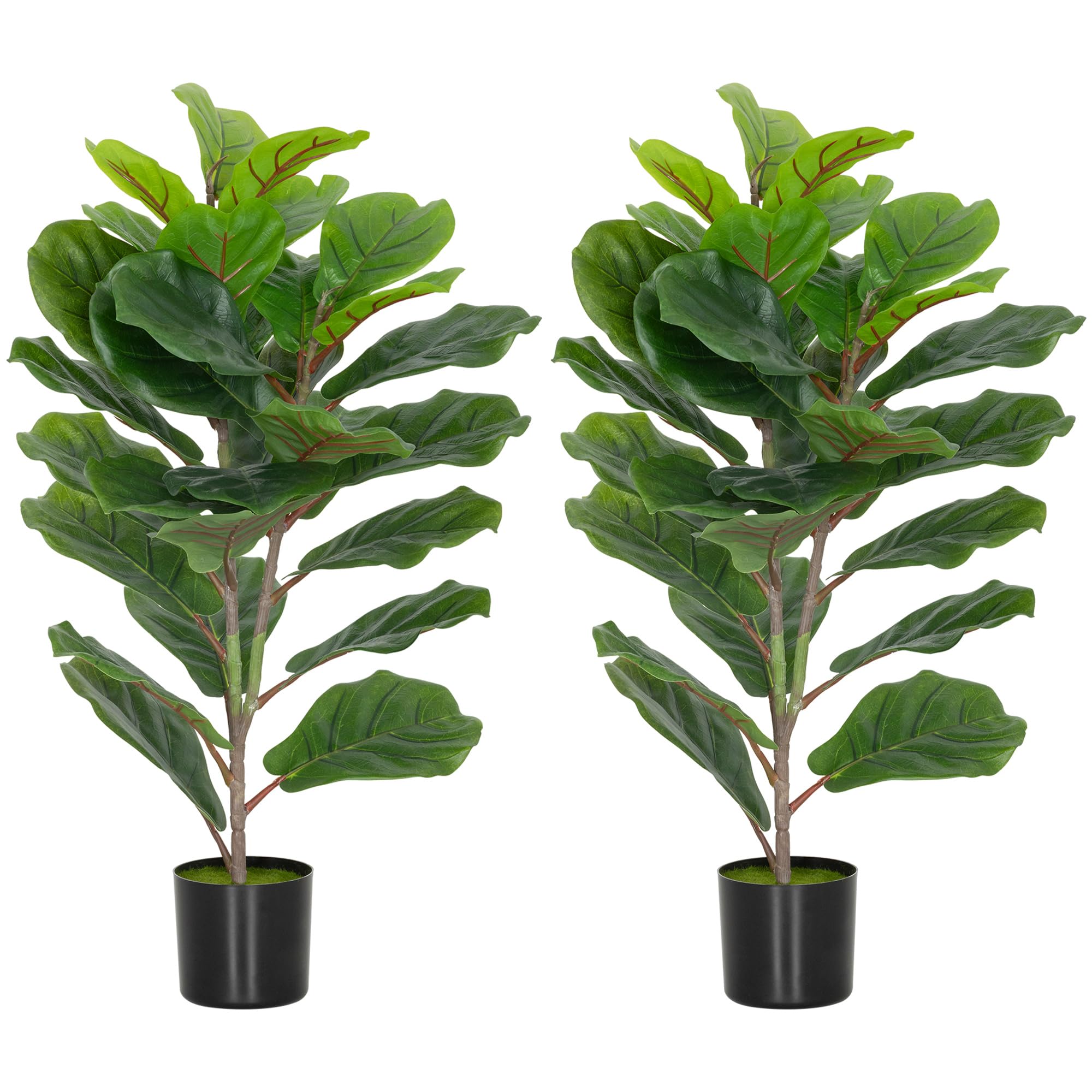 HOMCOM Lot de 2 Plantes artificielles intérieures 80 cm, figuier Arbre Artificiel avec Pot en Plastique et Flocage, Fausse Plante Vert décoration pour Maison, Bureau, Salon, Chambre
