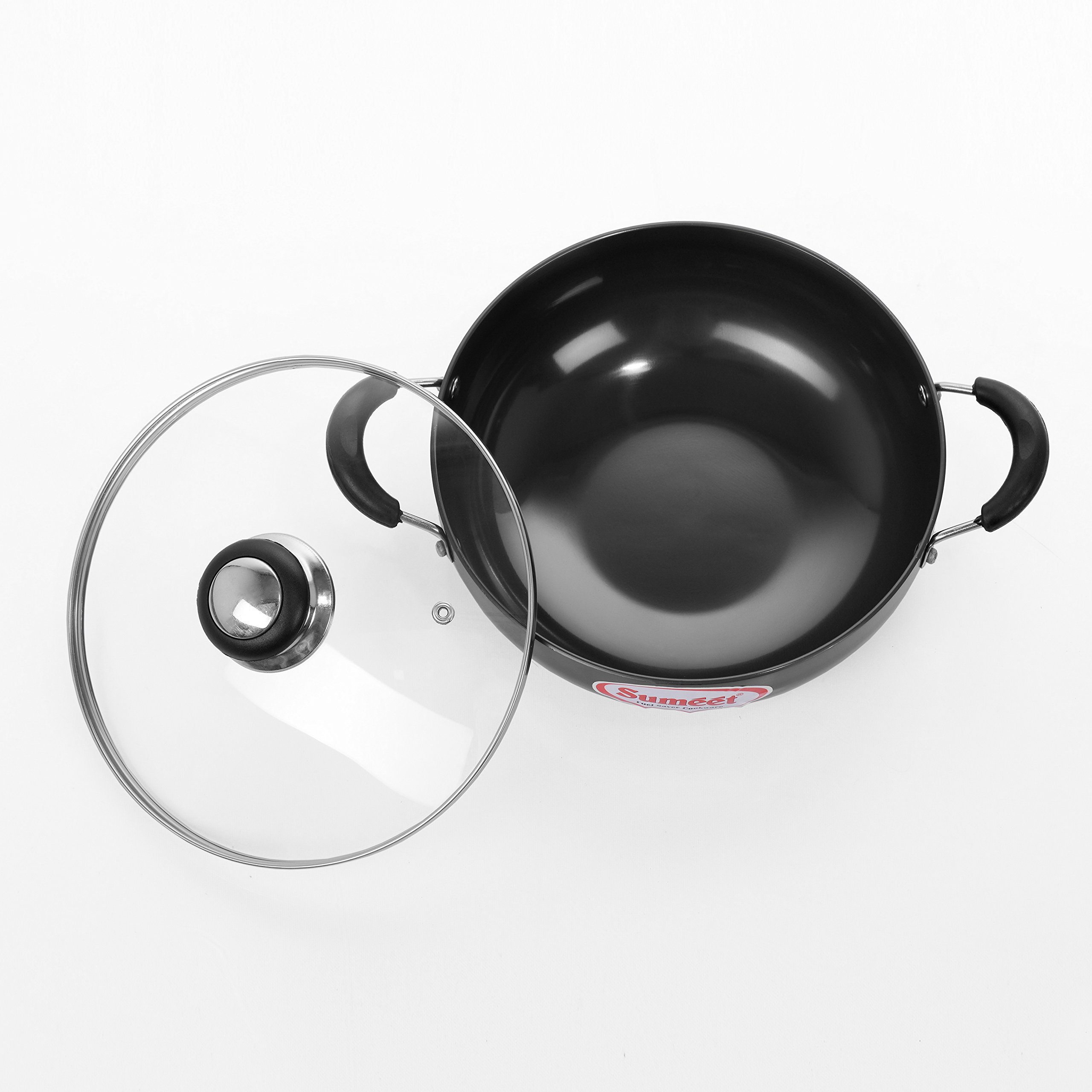Sumeet 3Mm Hardanodised Deep Kadhai With Glass Lid. No. - 10 18Cm Dia. 1 Ltr Capacity, Black - Image 3 thumbnail