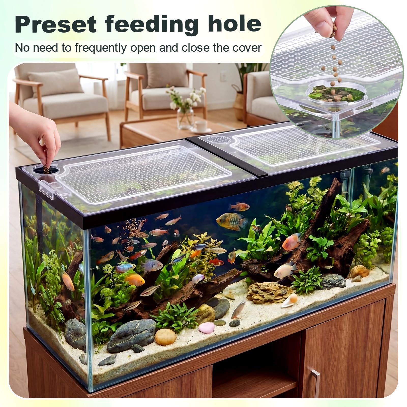 Sieral Lot de 2 auvents transparents pour aquarium et réseau intégré avec 30 clips supérieurs en polycarbonate 57 x 28 x 0,5 cm pour couvercles d'aquarium de 200/290/380 gallons avec support central
