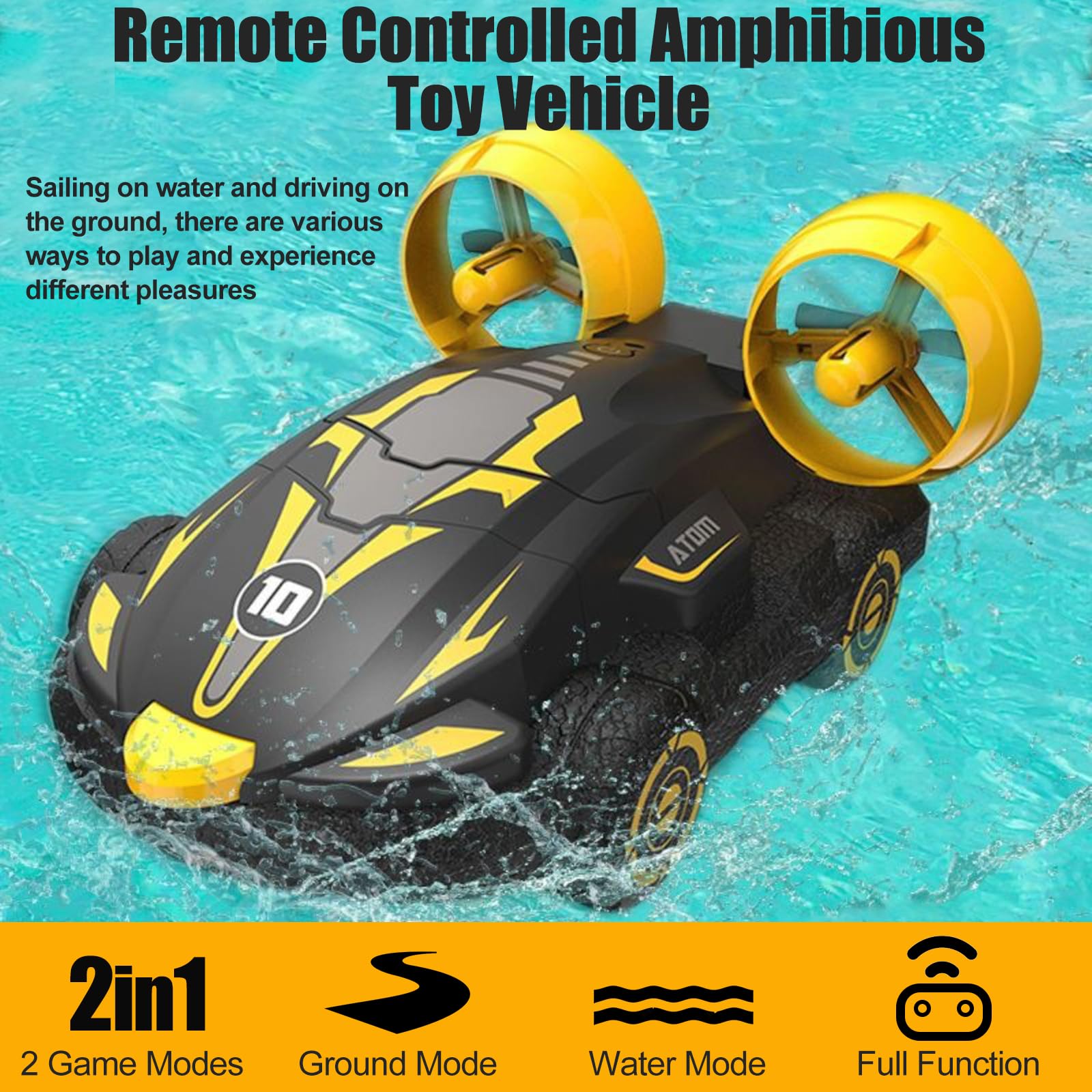 HUAJUN Bateau Voiture Télécommandé pour Enfants, 2 en 1 Voiture Jouet Amphibie,Rotation à 360°, 2.4 GHz Voiture de Dérive Rapide, Vitesse Réglable, Très Adapté pour la Terre et l'eau HUAJUN Bateau Voiture Télécommandé pour Enfants, 2 en 1 Voiture Jouet Amphibie,Rotation à 360°, 2.4 GHz Voiture de Dérive Rapide, Vitesse Réglable, Très Adapté pour la Terre et l'eau