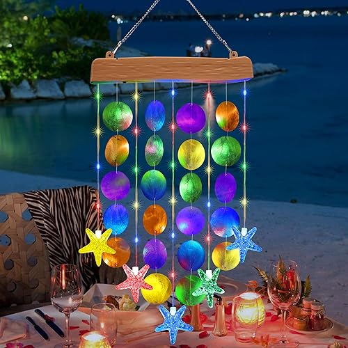 Miniatura 8 de Toodour Campanillas de viento solares para exteriores, conchas, regalos de luz para mamá, abuela, mujeres, esposa, niñas, luz móvil decorativa solar