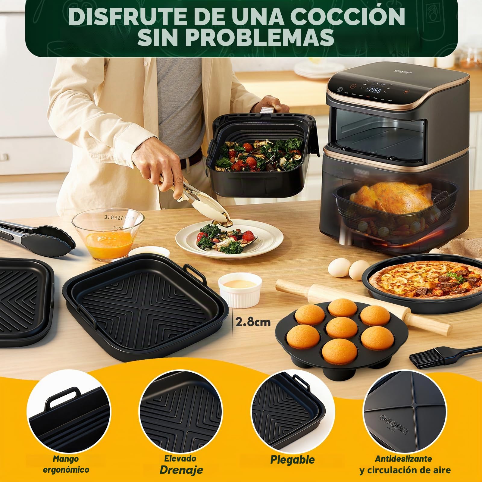 9 piezas Airfryer accesorios para COSORI Turbo Tower Pro 10,8L 6,5L/4,3L Double Stack Airfryer, accesorios para freidora de aire caliente COSORI sin BPA, accesorios de silicona para airfryer