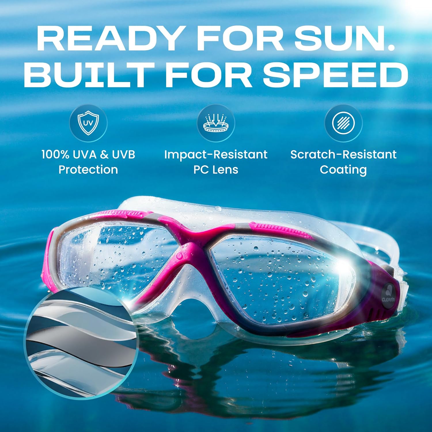 Clear'r Perspective Adult Mask – Comfortable Secure Fit, Crystal Clear Vision, Anti-Fog Goggles, UV Protection Diving Mask