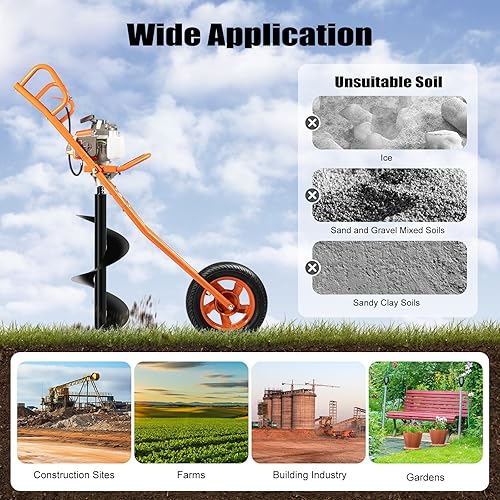 Miniatura 6 de Excavadora de agujeros de poste de 63 CC de 2.2 KW a gas, taladro de tierra para valla de tierra, máquina de excavación de agujeros con broca y