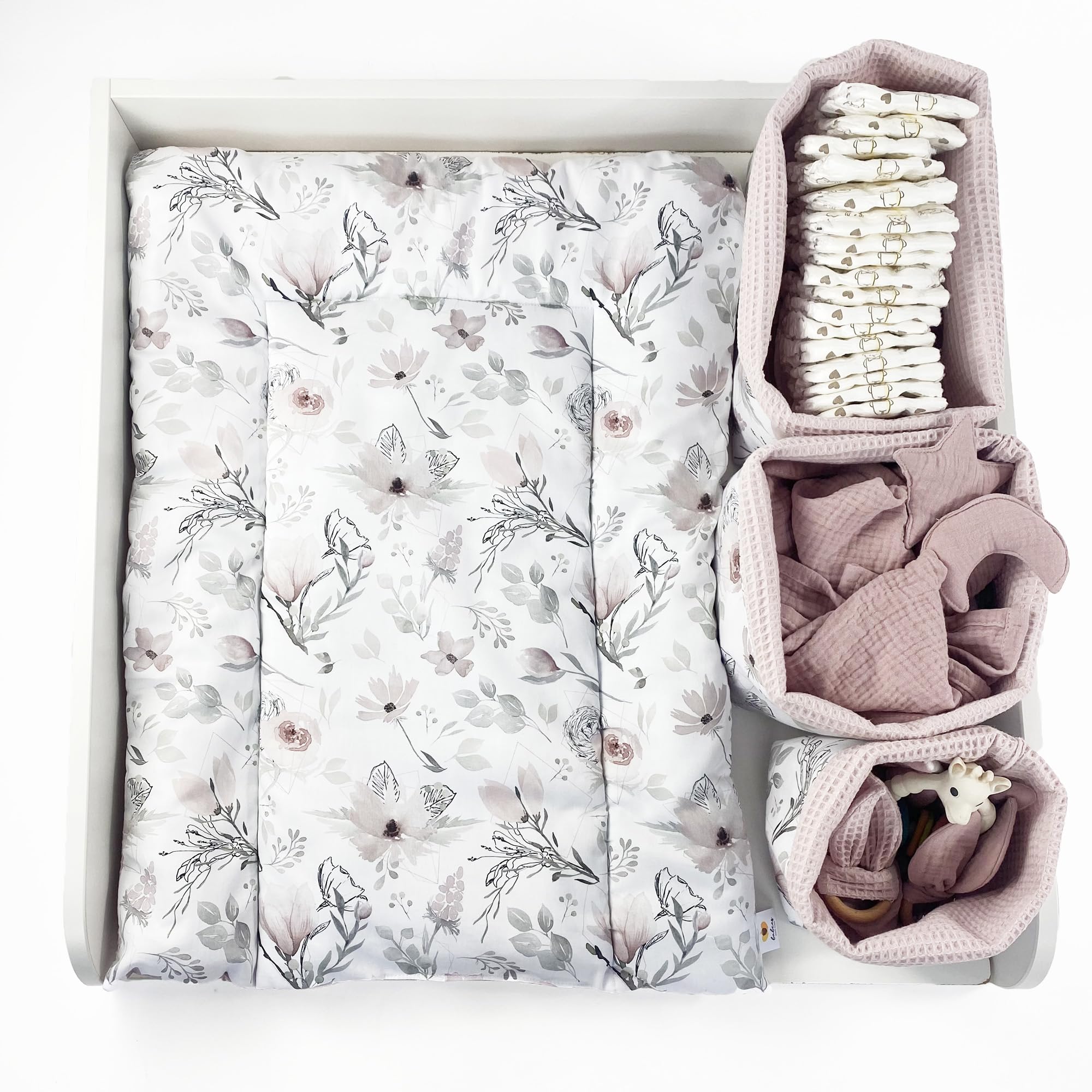 Set di 3 cestini, Cesto fasciato per bambini, 3 Pezzi di Cestini di Cotone, Organizer per il Fasciatoio Neonato, Organizzatore per la stanza dei bambini, Portaoggetti in Cotone, Cestino Portaoggetti