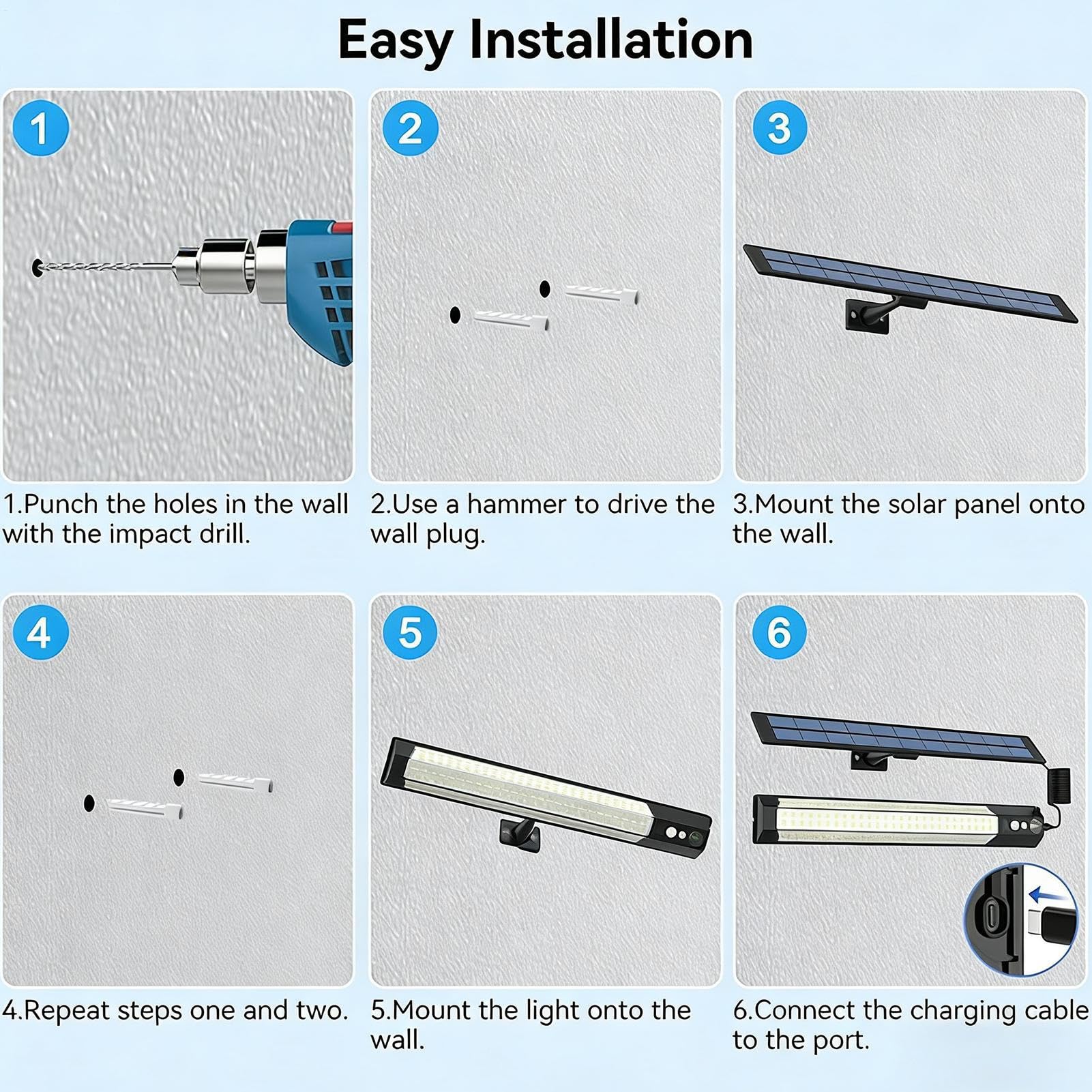 Lumières Solaires Murales d'Extérieur Lampe Solaire Intelligente 3 Modes