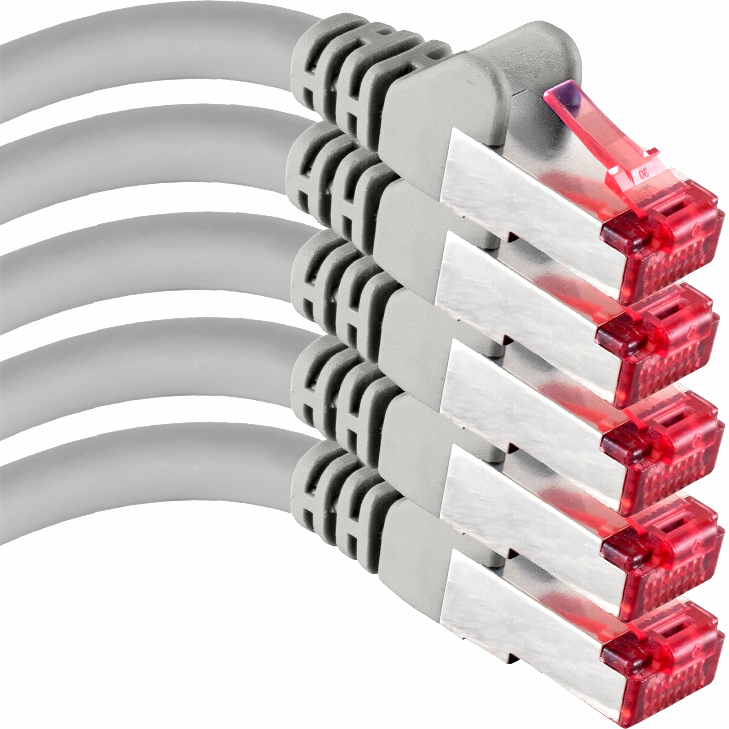 1aTTack.de Cat6 network cable 5x 0.25m CAT6 - shielding SFTP - CAT.6 RJ45 patch cable Ethernet cable DSL LAN router switch modem patch panel - gray - 5 pieces