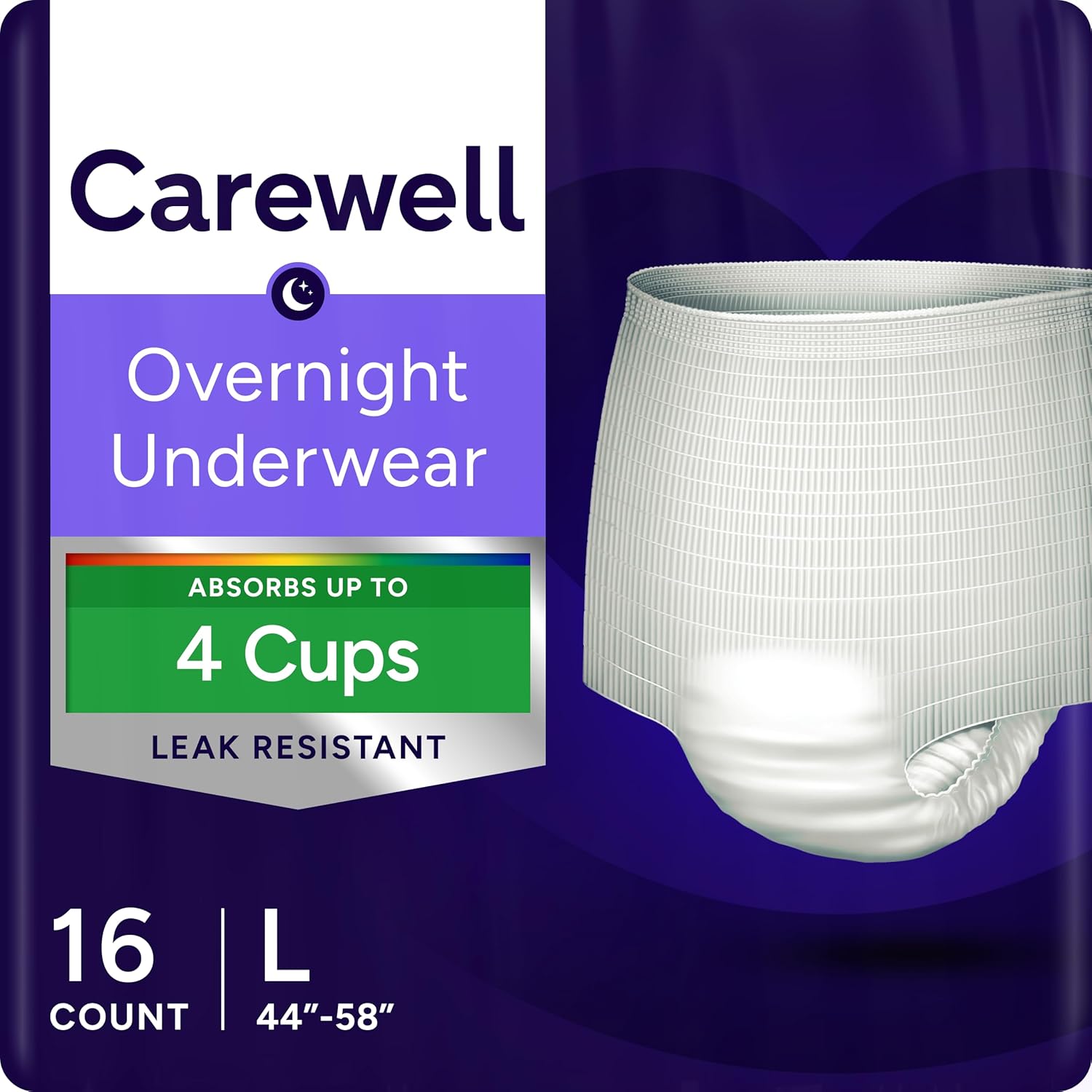 Overnight Incontinence Pull-Up Underwear, Leak Resistant, X-Large, Case of 56
