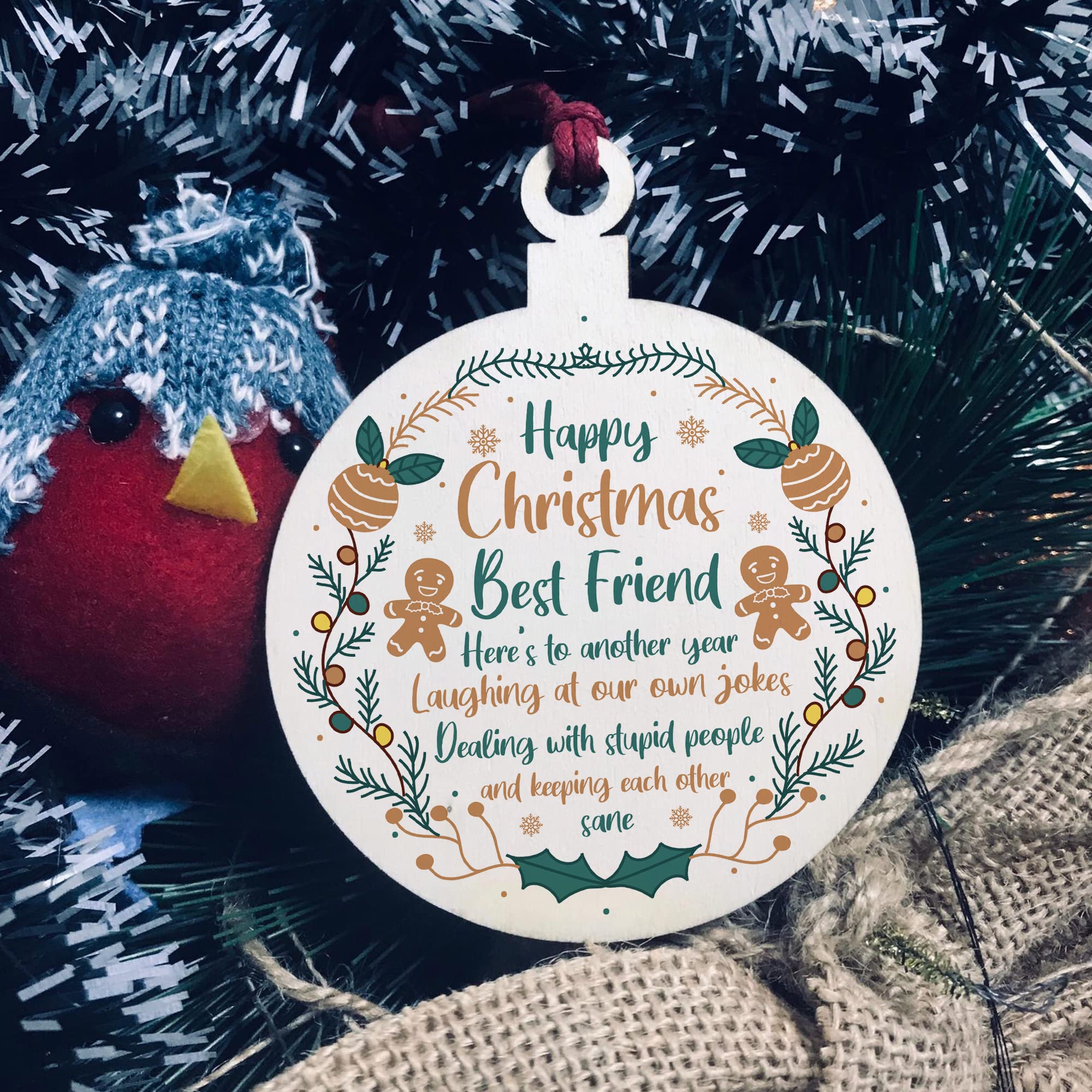 Red Ocean Brown Best Friend Wood Bauble Tree Decoration Friendship Gift Keepsake