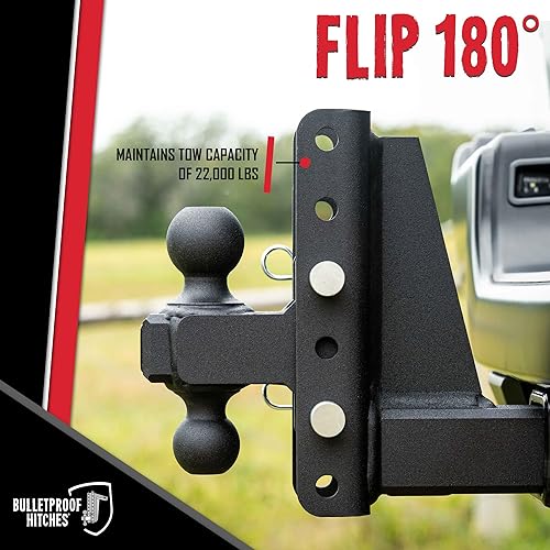 Miniatura 4 de BulletProof Hitches - Enganche de remolque de caída subida de 2.5 pulgadas, ajustable y resistente (clasificación para 22.000 libras), con bola