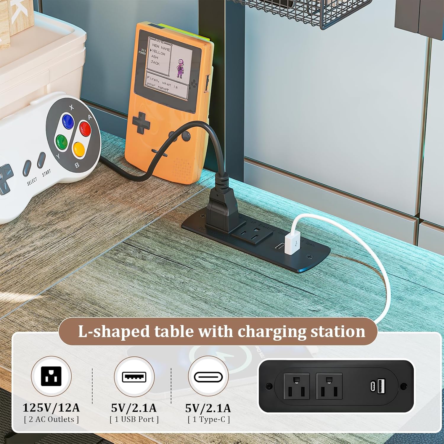 Loft Bed Twin Size,Loft Bed with Desk & RGB LED Lights and Charging Station,Bunk Bed with Desk and 5 Storage Drawer Cabinets and 2 Open Shelves,Twin Loft Bed No Box Spring Needed,Oak Gray