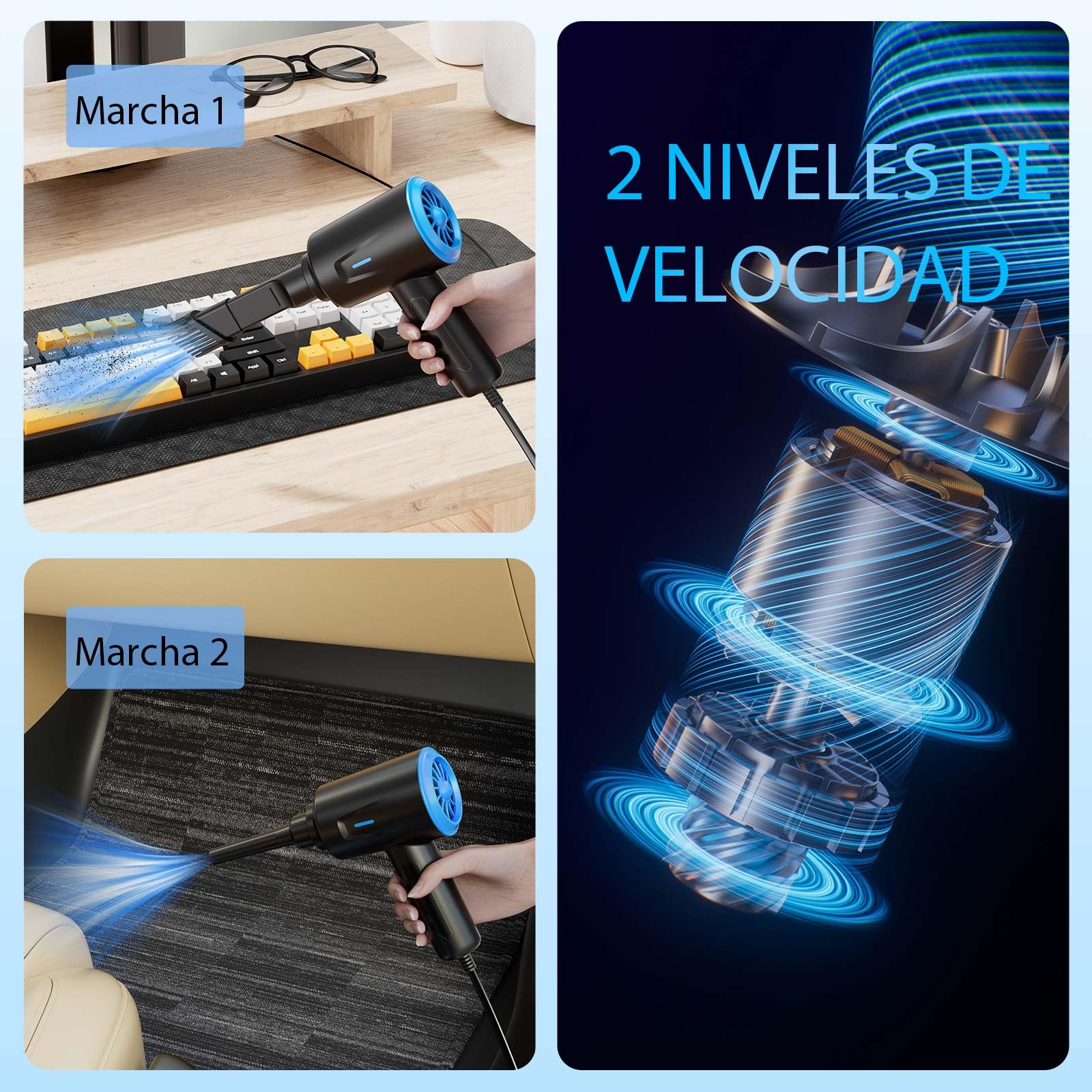 Soplador de Polvo Eléctrico - Aire Comprimido Limpieza PC，Potente 2 Velocidades 5.74oz - para - Ordenador - Coche -Sofá