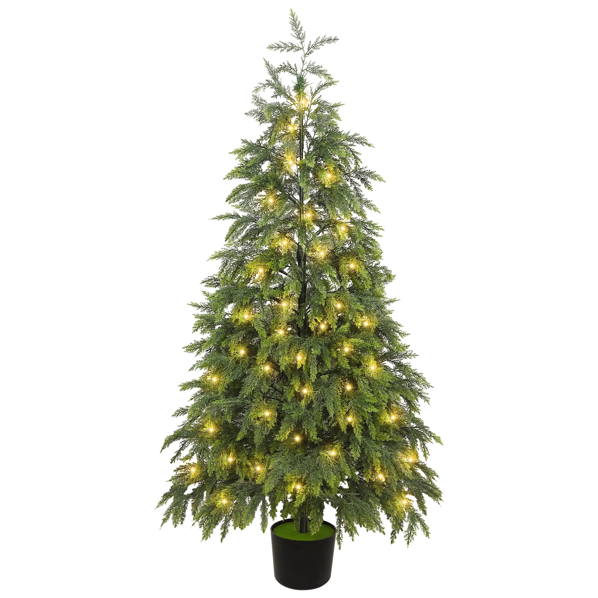 Cllayees 5FT Cedar Christmas Tree with Lights Artificial Potted Tree