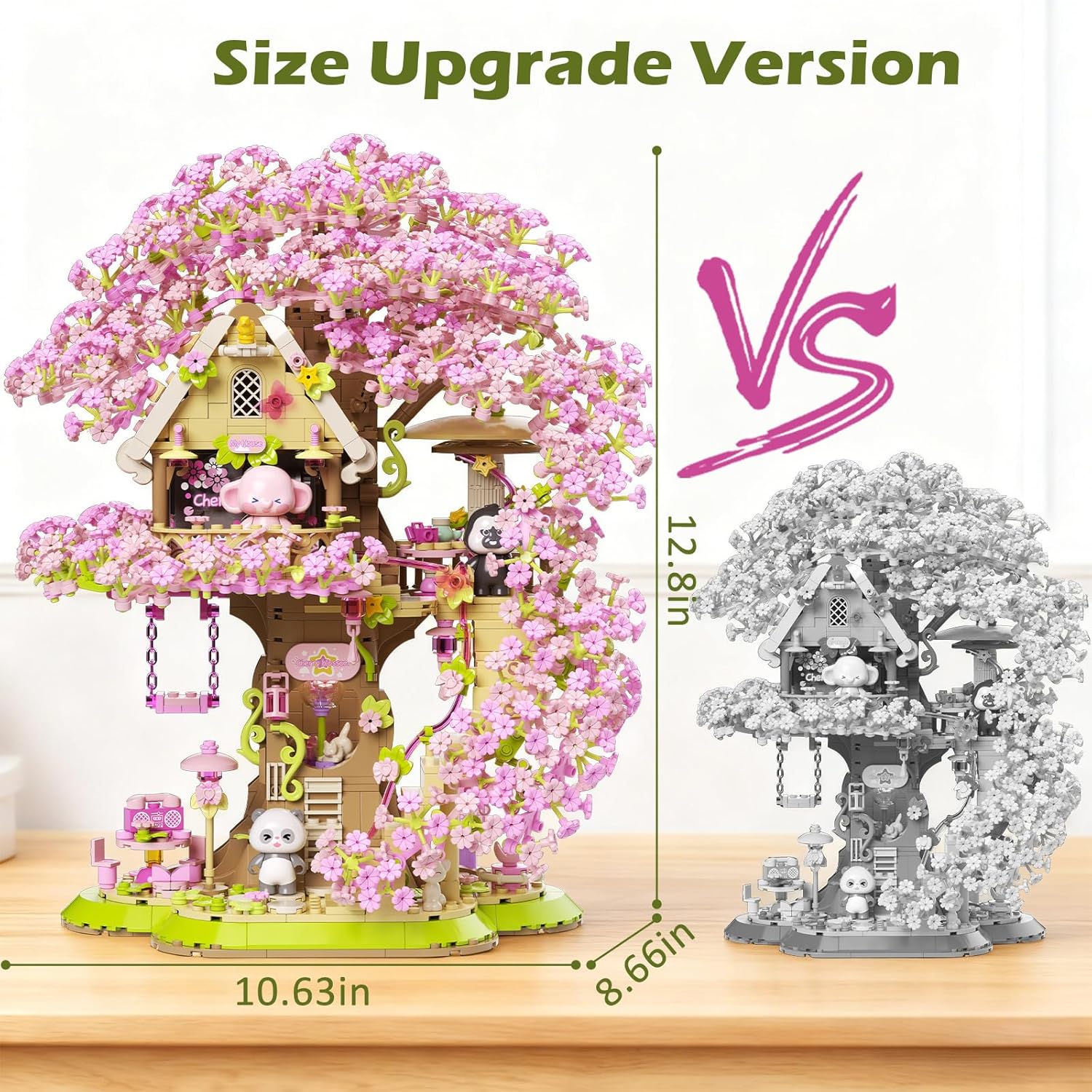 Sakura Bonsai Tree House Building Set with LED Light & Music, 1613 pcs Cherry Blossom Treehouse with 3 Movable Doll, Flowers House Construction Set Valentine's Day Gift Decorative Art Ornaments - Image 6