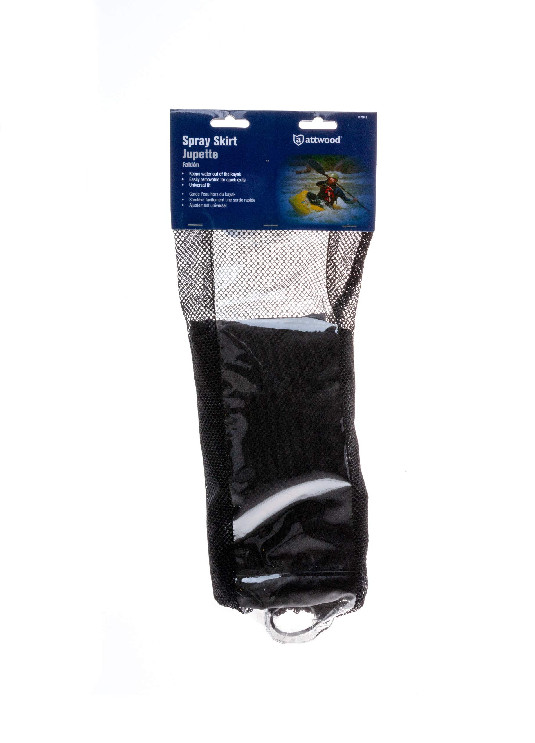 attwood 11776-5 Kayak Nylon Spray Skirt with Mesh Storage Bag, Black