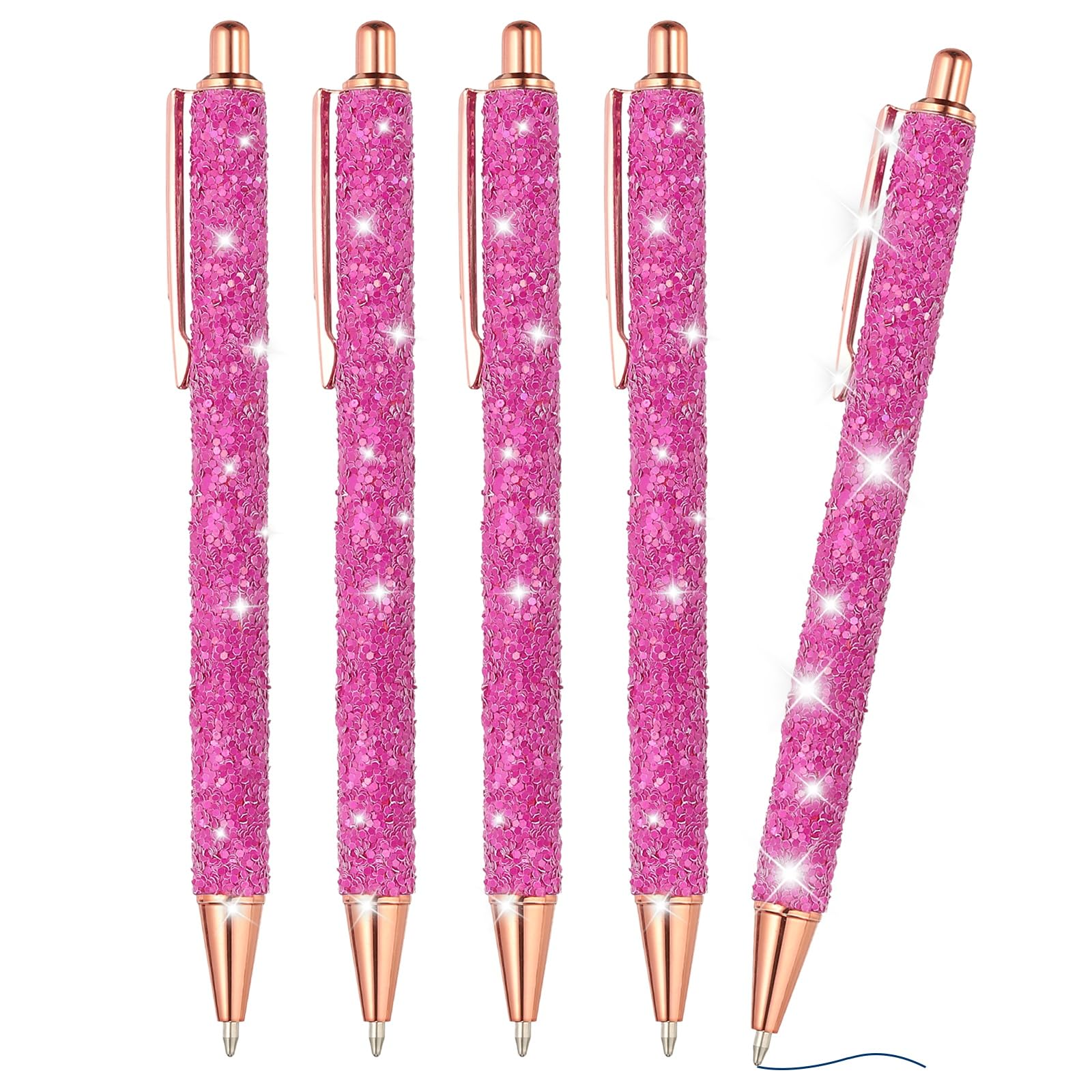 YOKIVE 5 Pcs Glitter Ballpoint Pen, Glitter Pens Retractable Writing Pens Shine Pen, Great for Women Party Decoration Office (Rose Red)