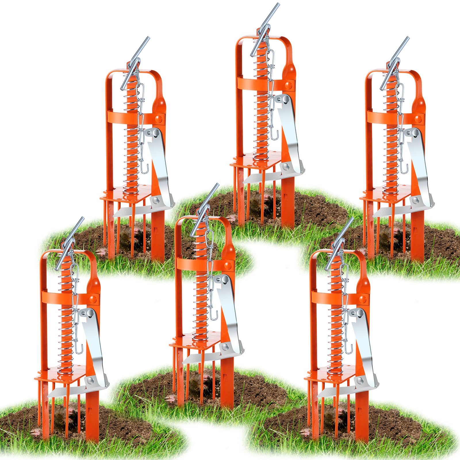 Qualirey 6 Pcs Moles Trap for Lawns, Spear Style Mole Killer for Garden Yard Outdoor, Alloy Steel Mechanical Vole Gopher Trap, Quick and Clean Mole Traps That Kill Best