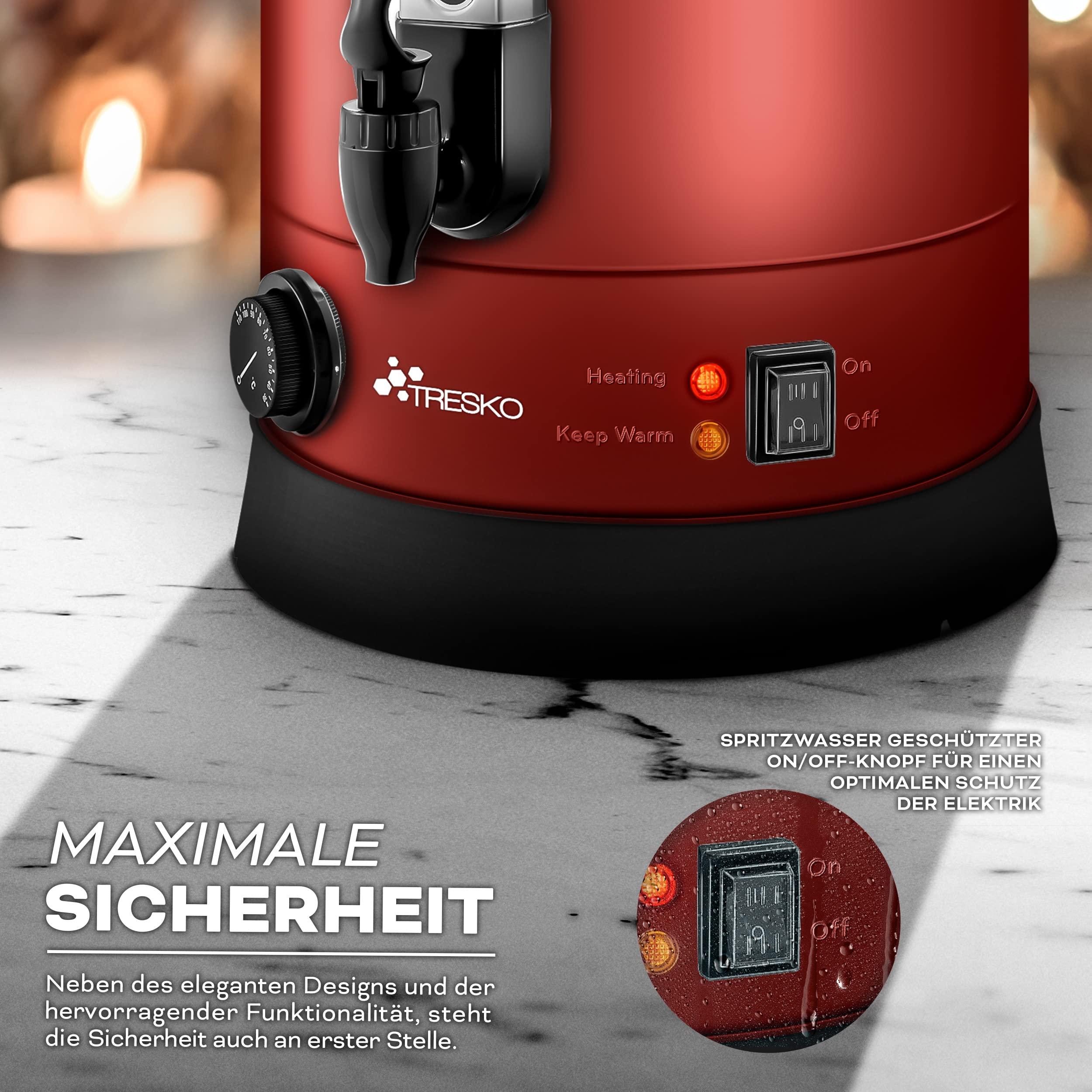 TRESKO® Distributeur de Boissons Chaudes et/ou Vin 10L / 1500W | Chaud Autocuiseur Minuteur en INOX | Chauffe-boissons | Appareil Chauffe d'Eau