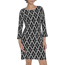 Tommy Hilfiger Womens 3/4 Ruffle Trim Sleeve Round Neck Jersey Shift Mini Dress