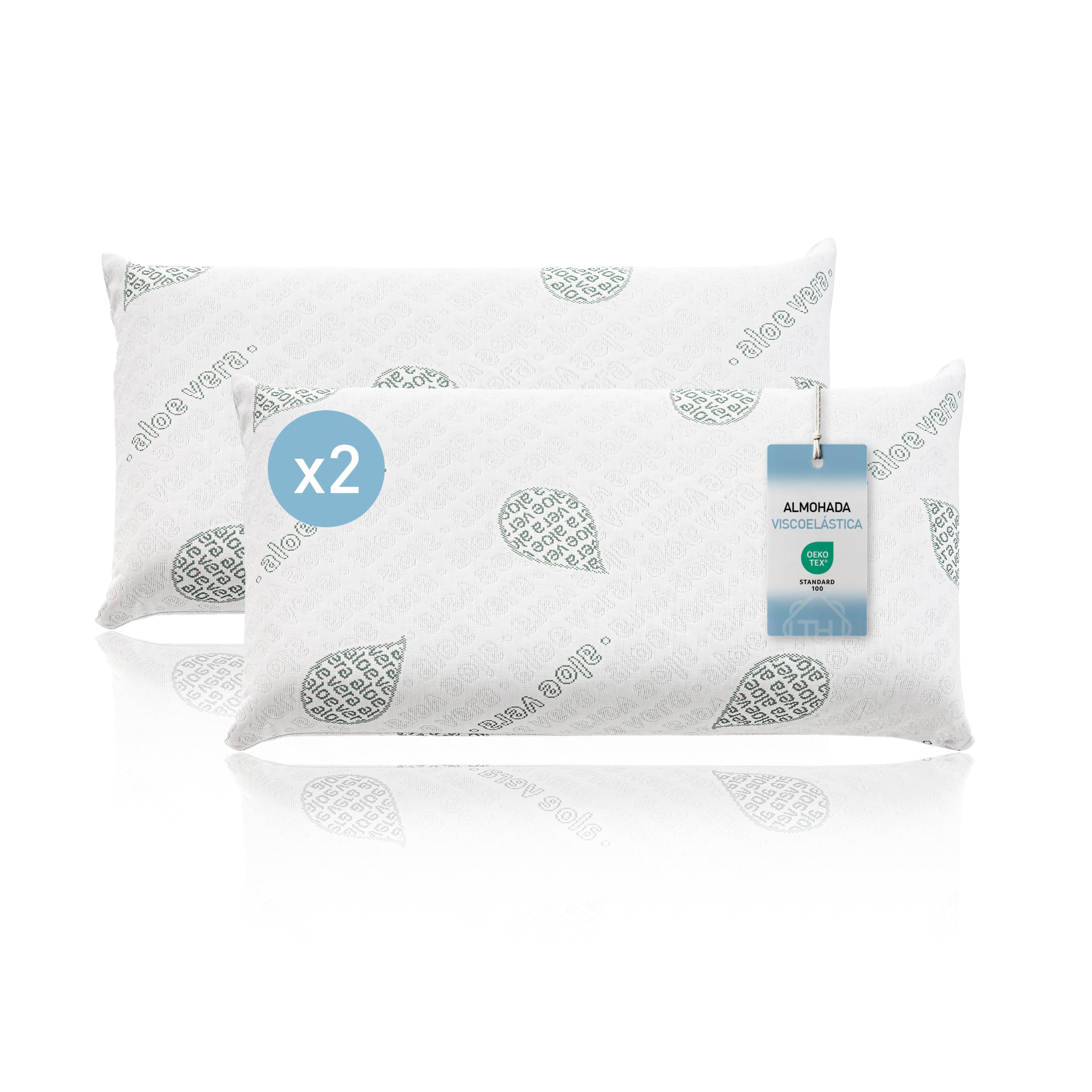 Textilhome 2er Set Orthopädisches Nackenstützkissen 75x36x12 cm – Ergonomisches Memory Foam Kissen – Visco Kissen/Viscoelastisches Kopfkissen mit Abnehmbarem, Waschbarem Bezug