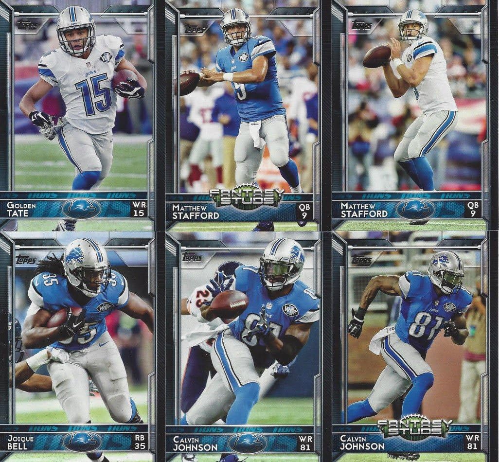 Detroit Lions 2015 Topps NFL Football Complete Hand Collated Regular Issue 13 Card Team Set Including Matthew Stafford, Golden Tate, Calvin Johnson and Others