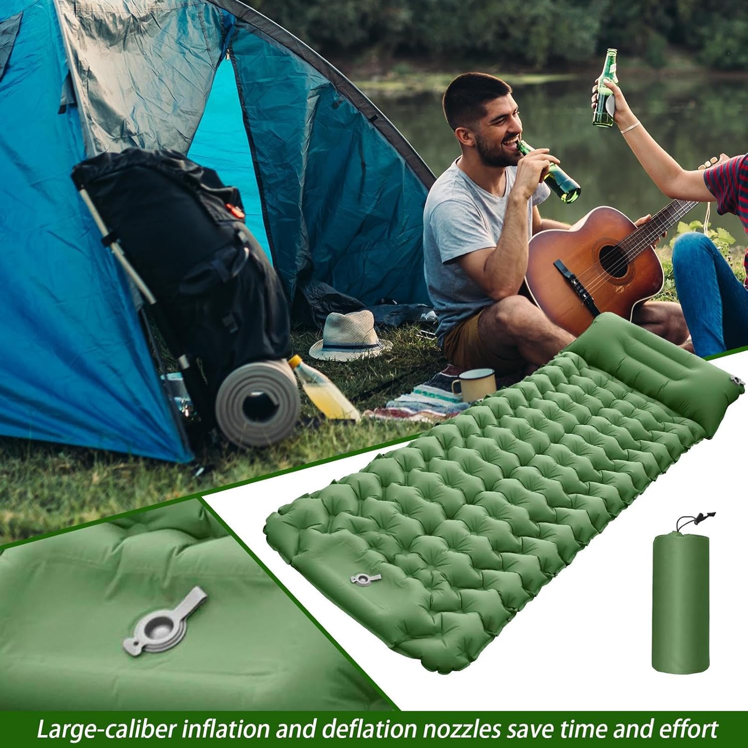 Inflatable Camping Pad - Compact Blow Up Portable Airbed Mattress,Lightweight Backpacking Sleep Mat,for Outdoor Travel Backpacking Hiking Tent Car Truck SUV Women Men