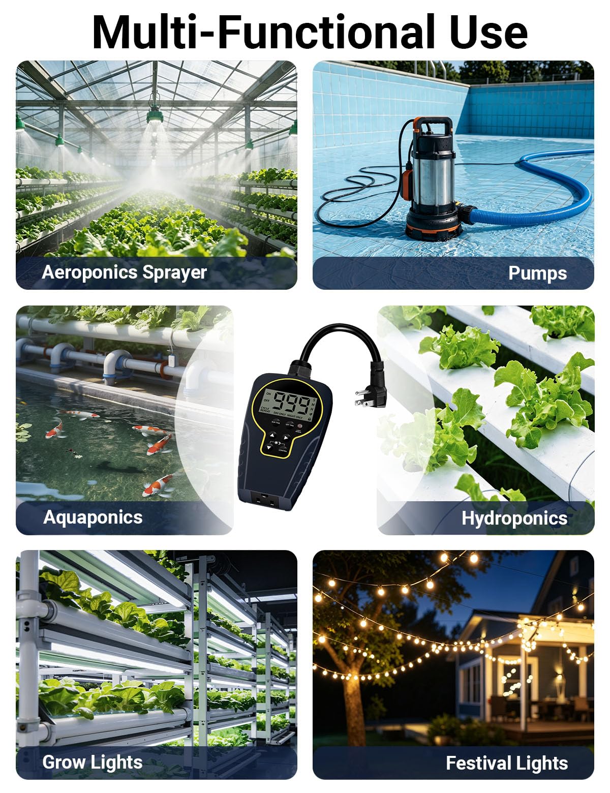 Techbee Temporizador de 24 horas para exteriores con sensor de luz, temporizador de cuenta regresiva de ciclo de repetición infinita impermeable (1 segundo a 999 horas) para el hogar y el jardín,