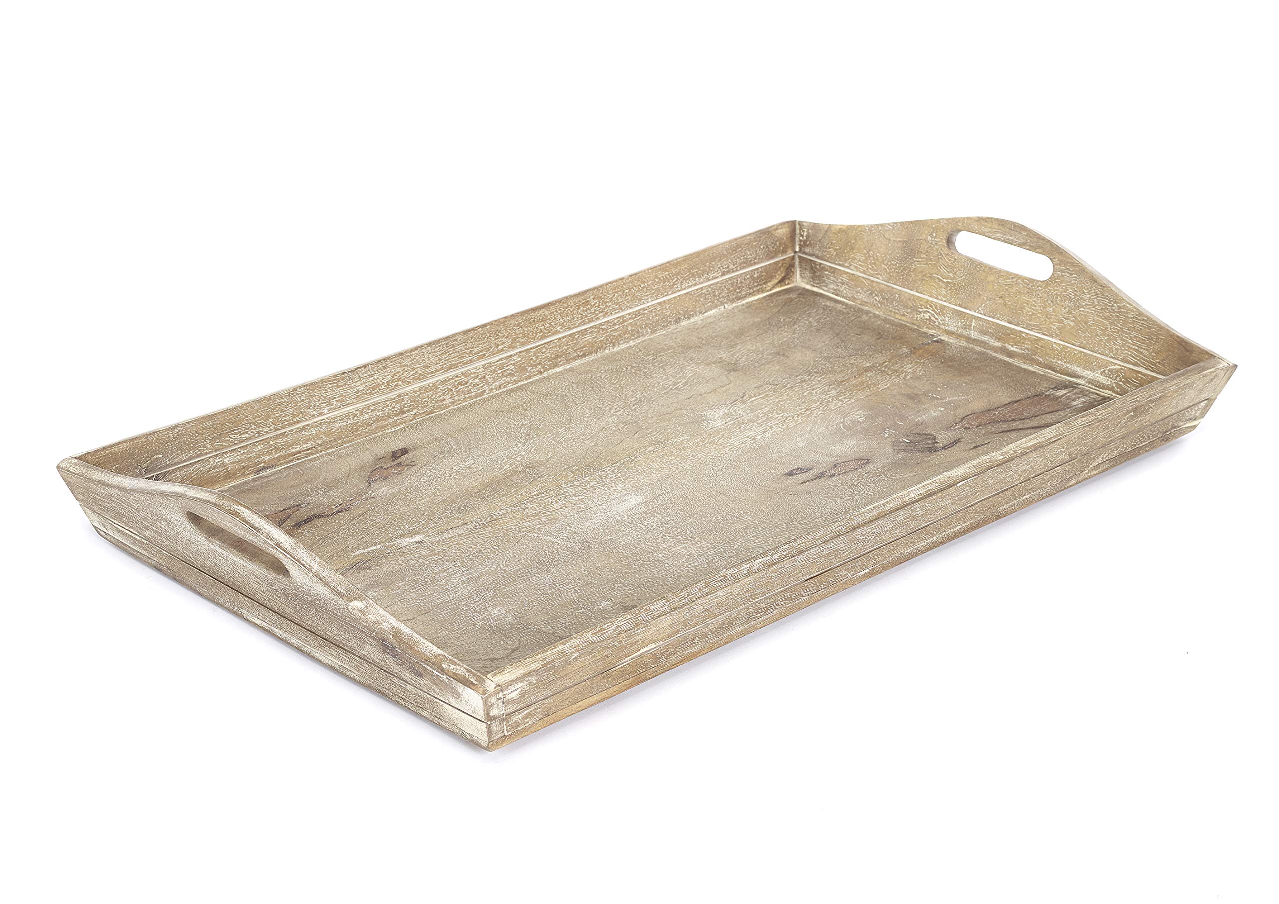Elm home and garden Wooden Serving Tray with Handles, Decorative Wood Tray, for Eating, Coffee Table, Living Room, Kitchen, Rustic Tray with Handles