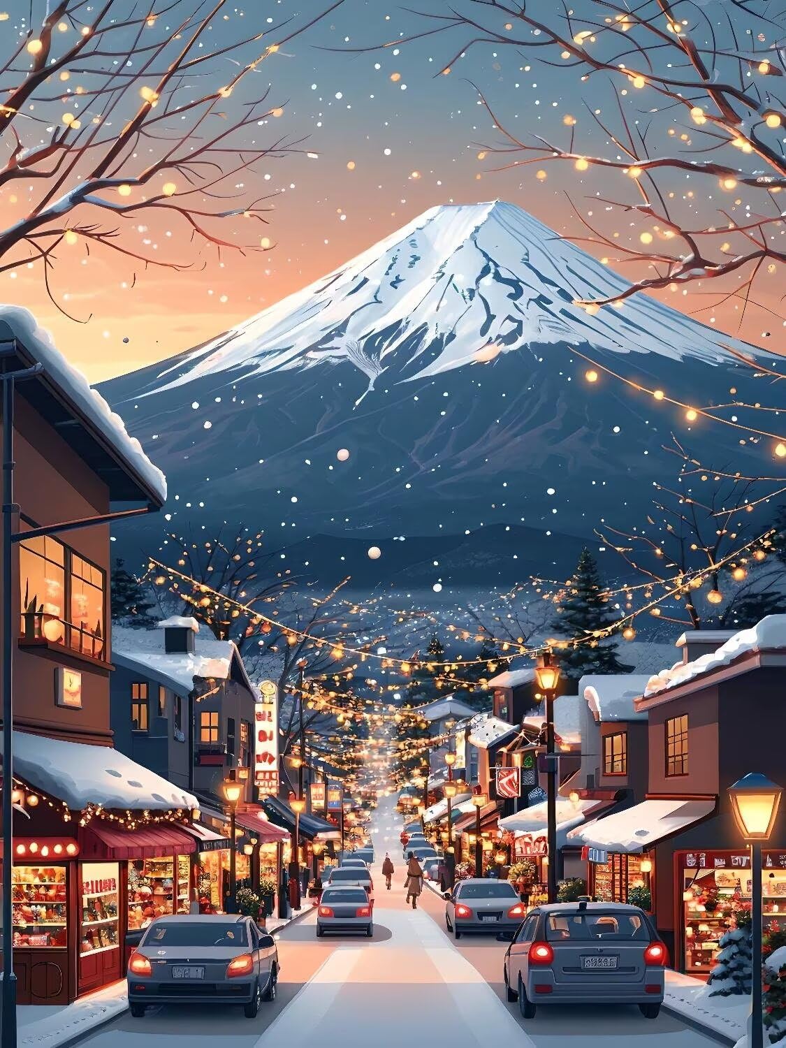 Diamond Painting Calle de la montaña nevada Pintura Diamante Adultos, Diamond Painting Niños, Cuadros de Diamantes Kit Adultos, para Navidad Decoración de La Pared Del Hogar Regalos 70x100cm t-4970